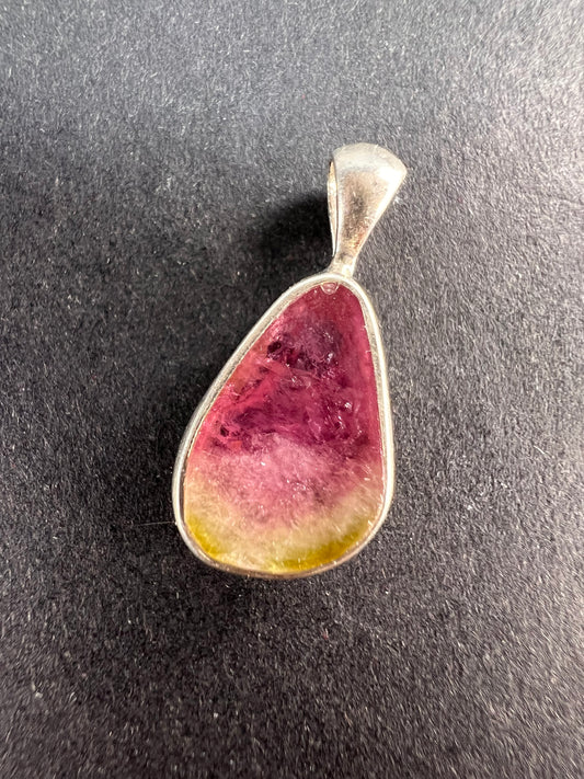 NEW Pink Watermelon tourmaline sterling silver pendant 1.24 grams