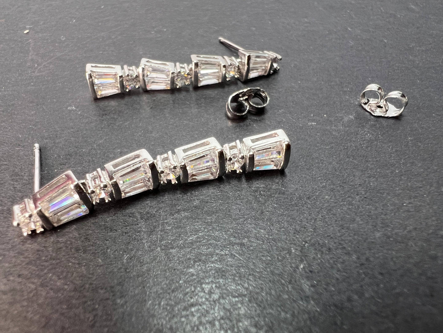 CZ sterling silver long dangle earrings