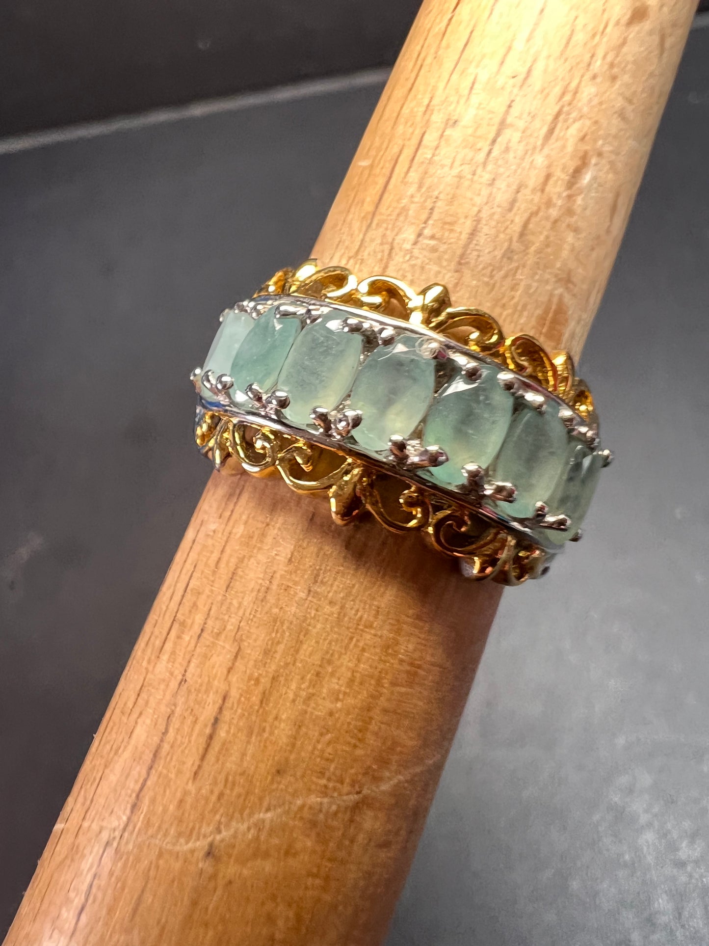 Grandidierite 7 stone two toned sterling silver ring size 5