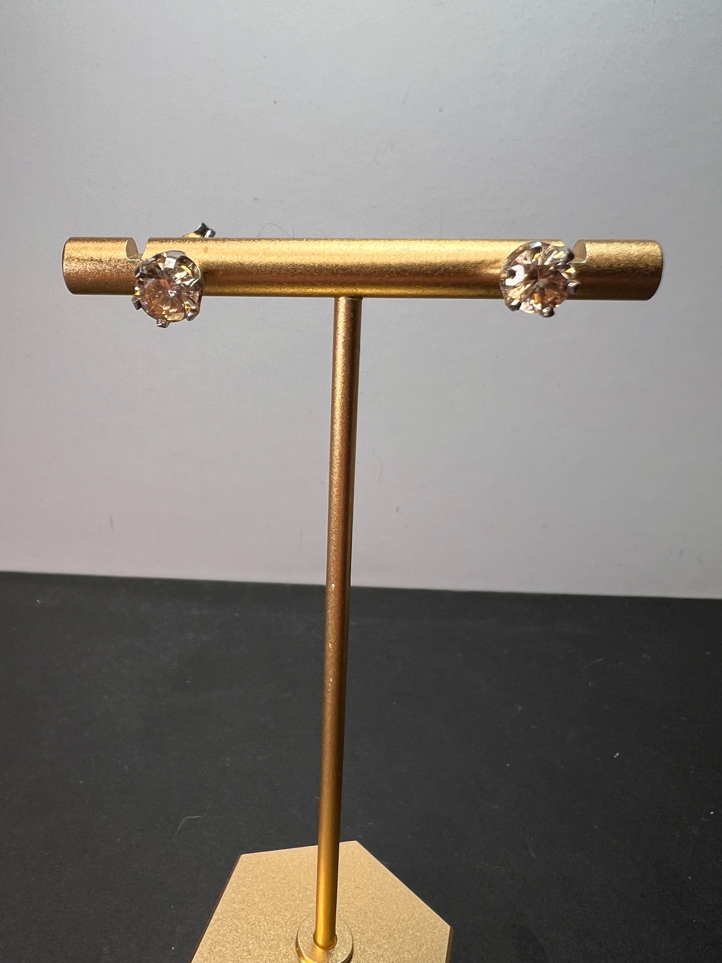 14k white gold champagne 2ctw CZ stud earrings 6.7mm