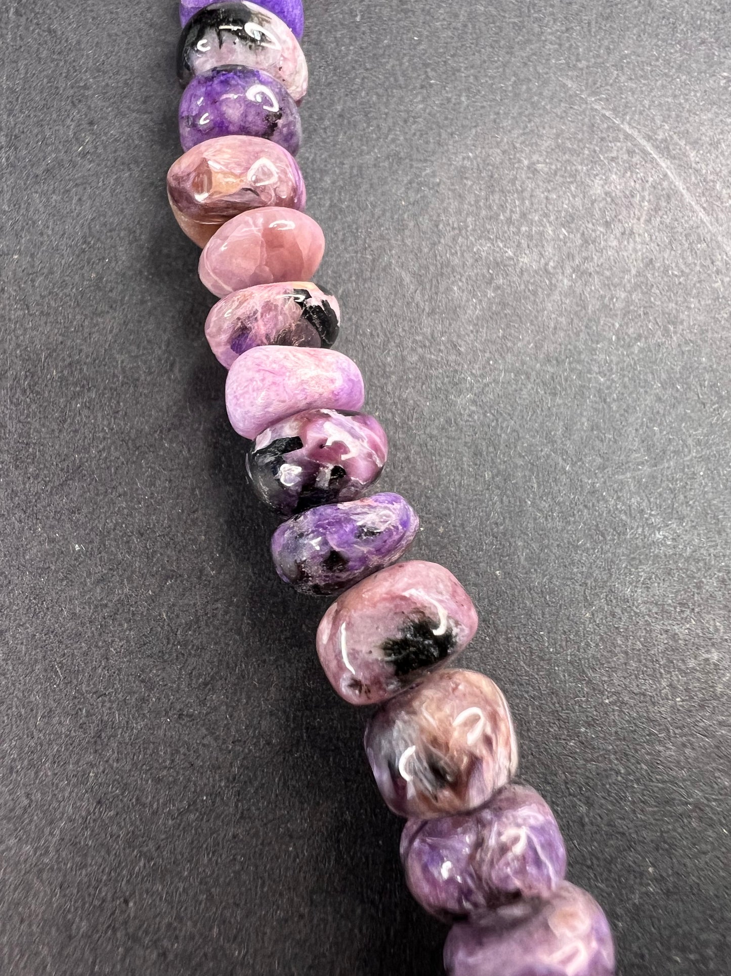 NEW Charoite rondelle beaded 18 inch necklace with 925 clasp