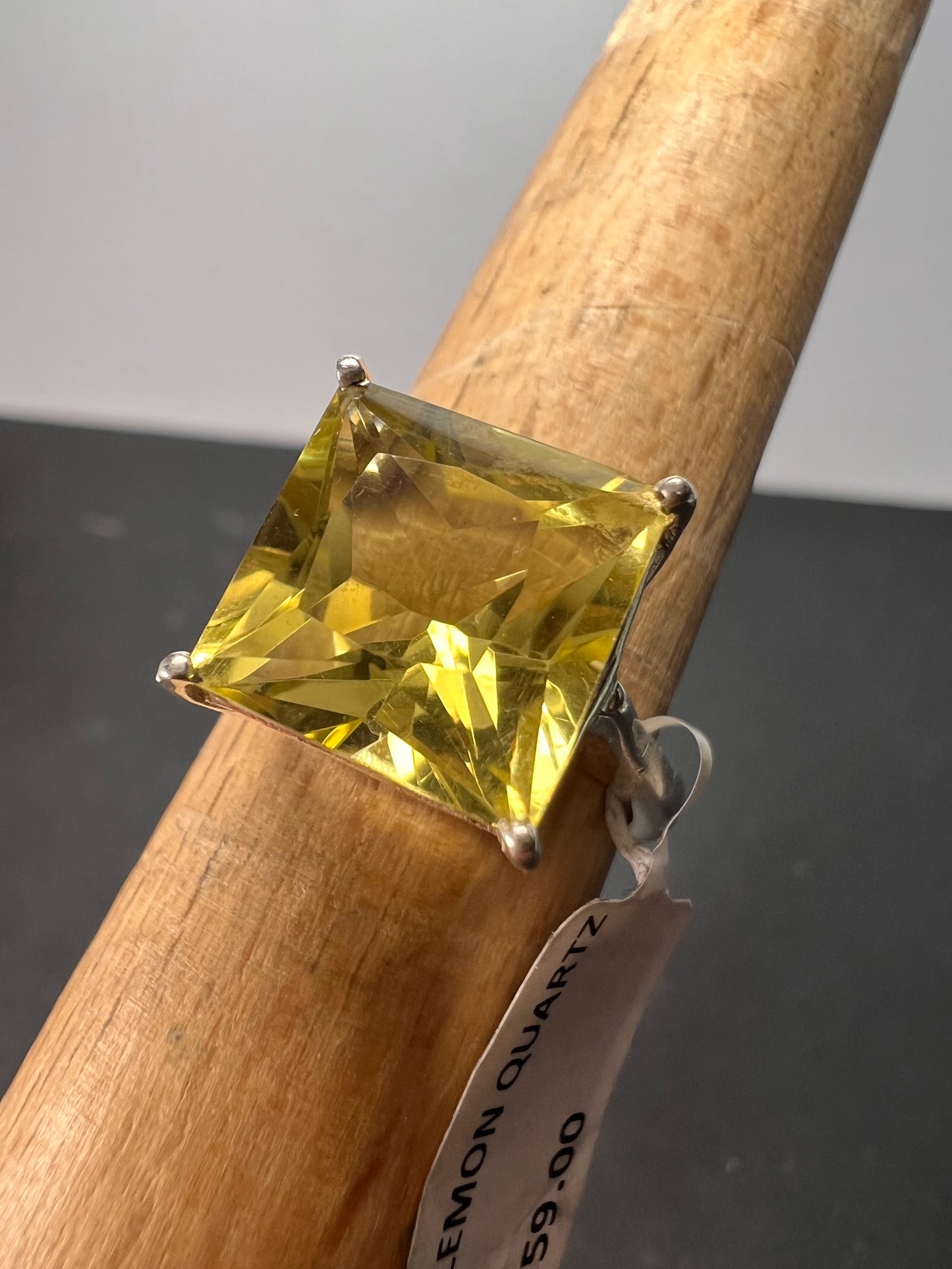 NEW size 7 Princess cut lemon quartz sterling silver ring 5.35 grams
