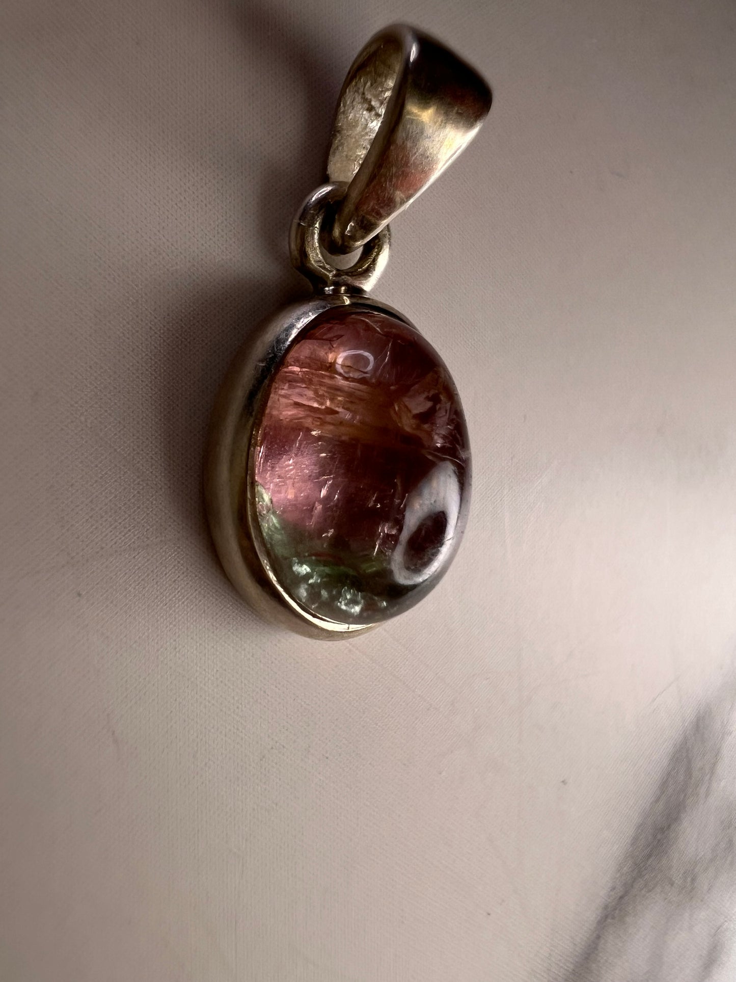 NEW Pink, lilac, blue tri tourmaline sterling silver pendant 1.79 grams