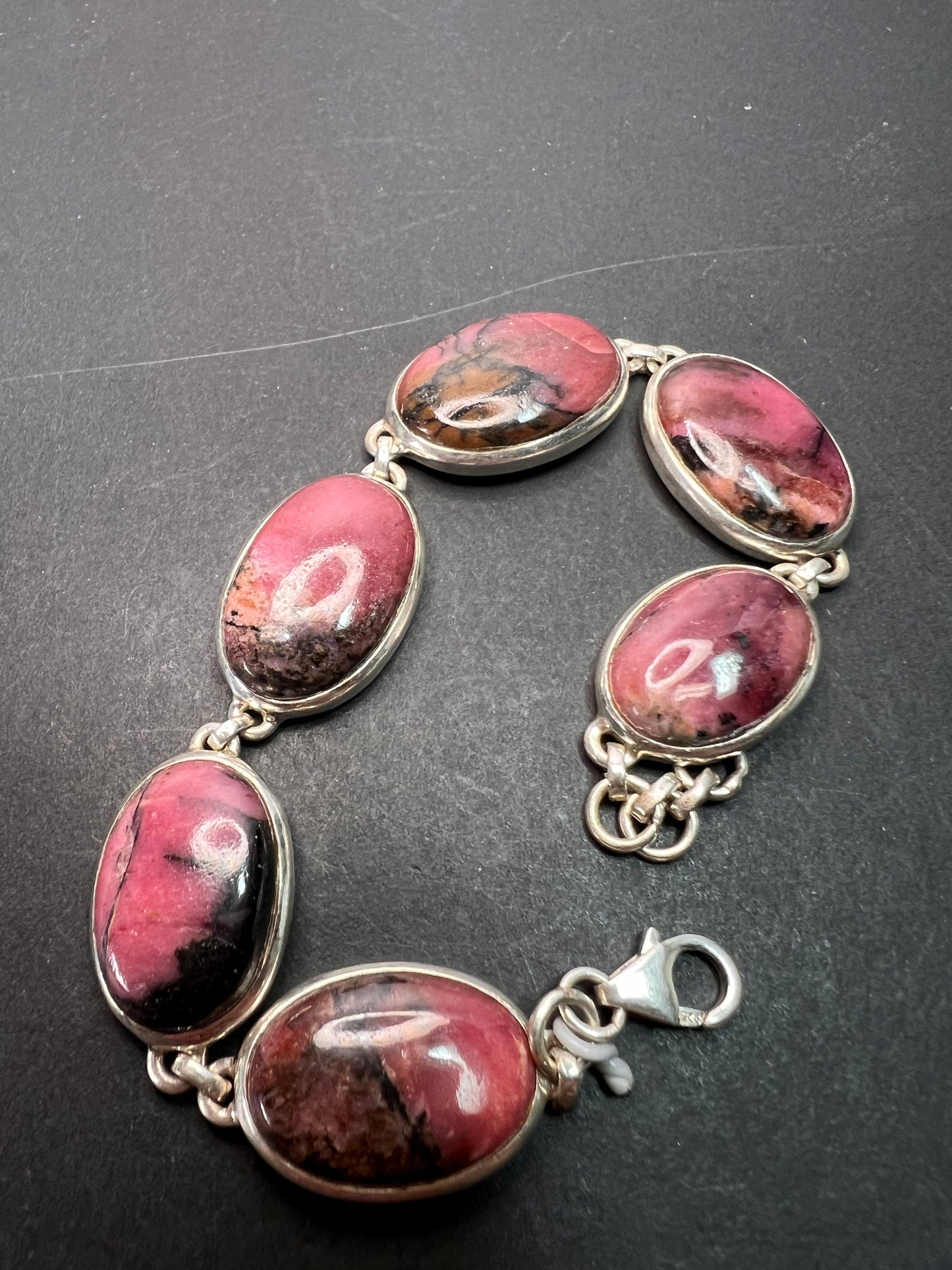 NEW Rhodonite sterling silver link bracelet 7.75 inch