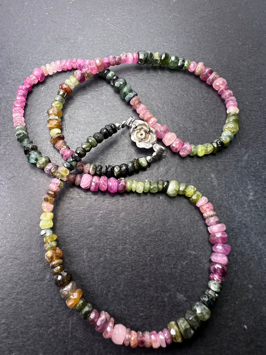 Watermelon tourmaline faceted necklace with sterling silver clasp