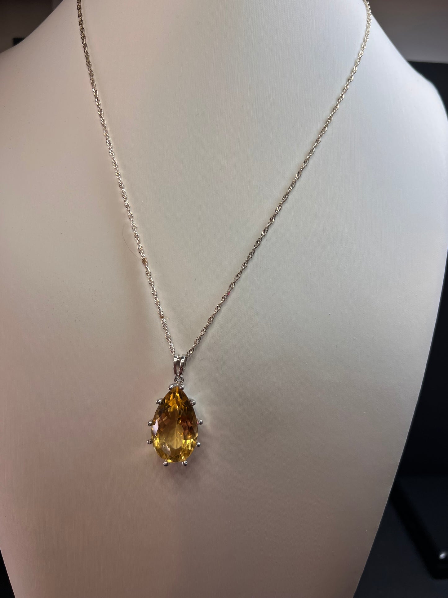 Pear cut citrine sterling silver pendant and chain