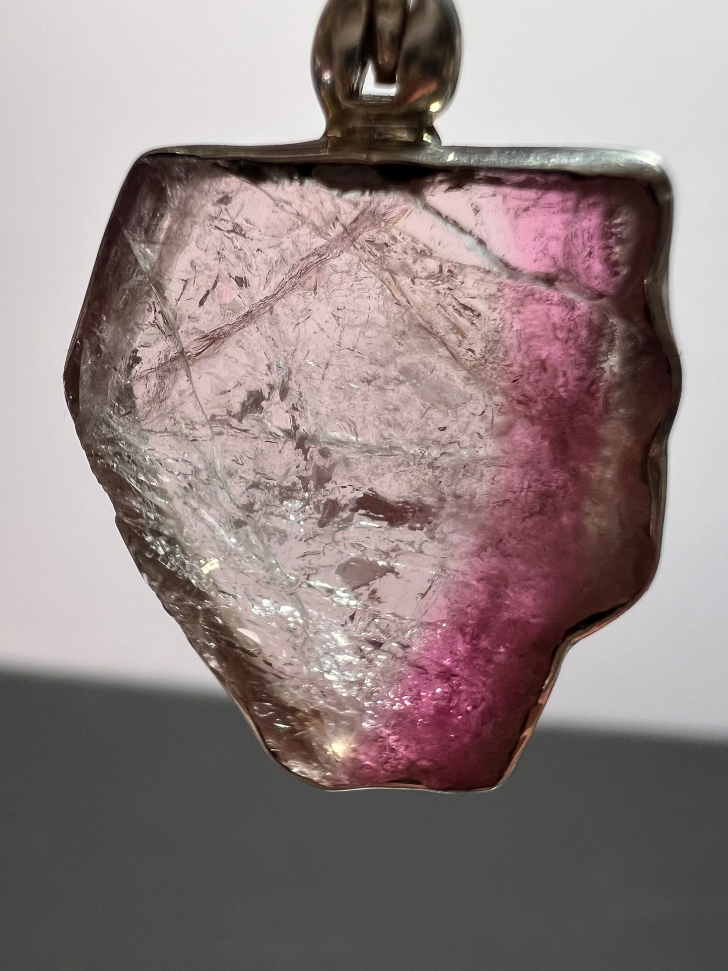 NEW Pink bi color tourmaline sterling silver pendant 2.79 grams