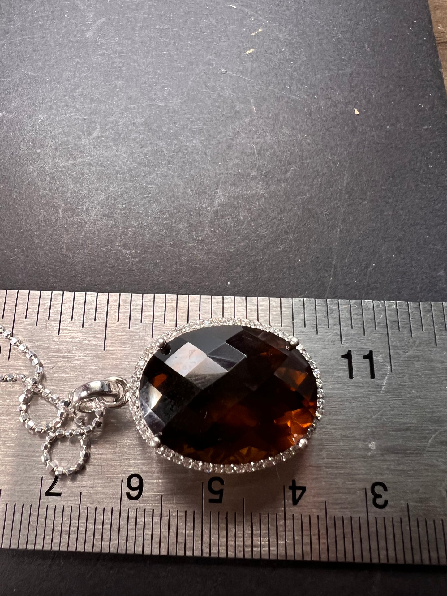 Cognac Quartz sterling silver halo pendant and chain