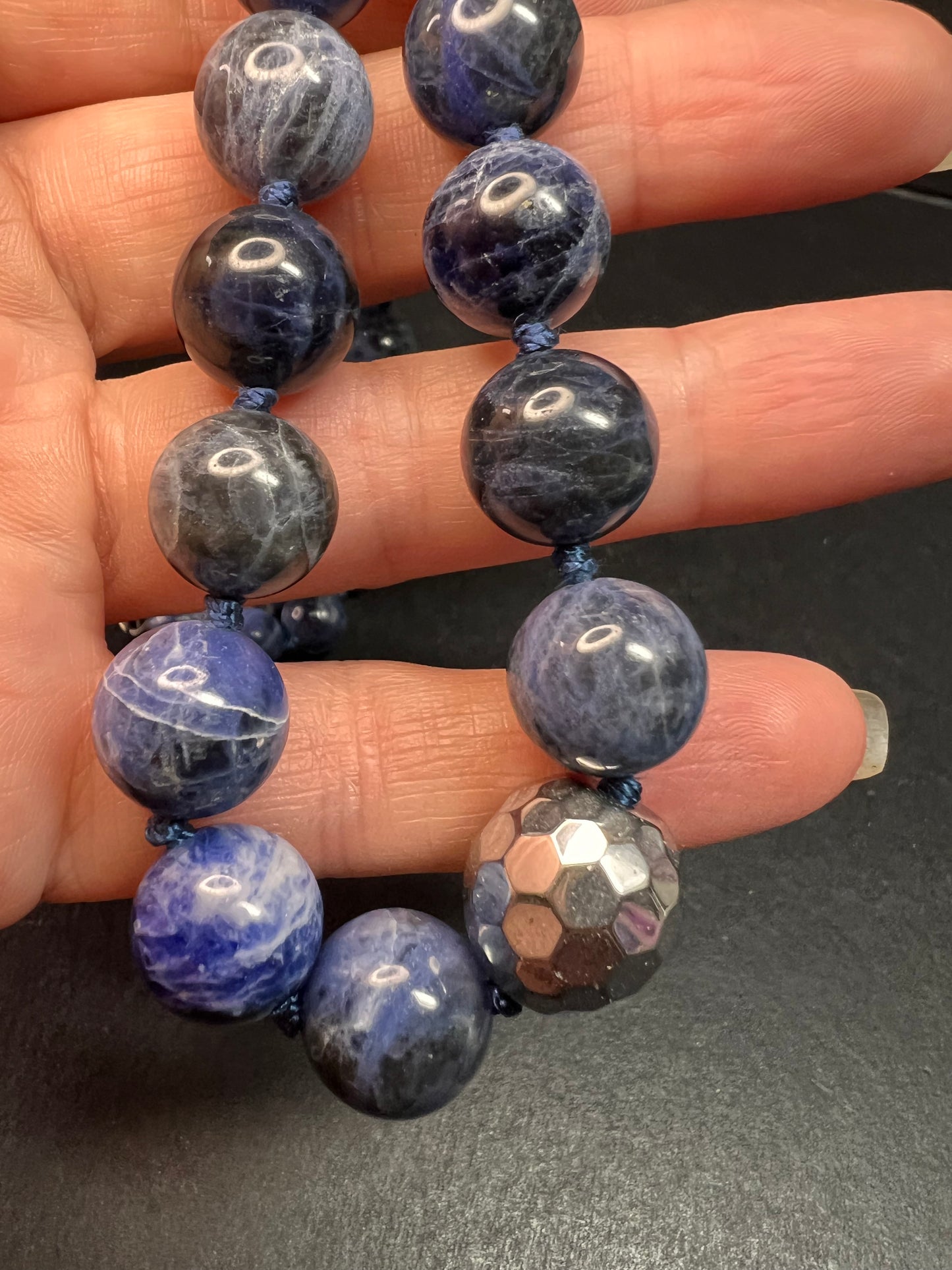NEW sodalite and hematite necklace with sterling silver clasp