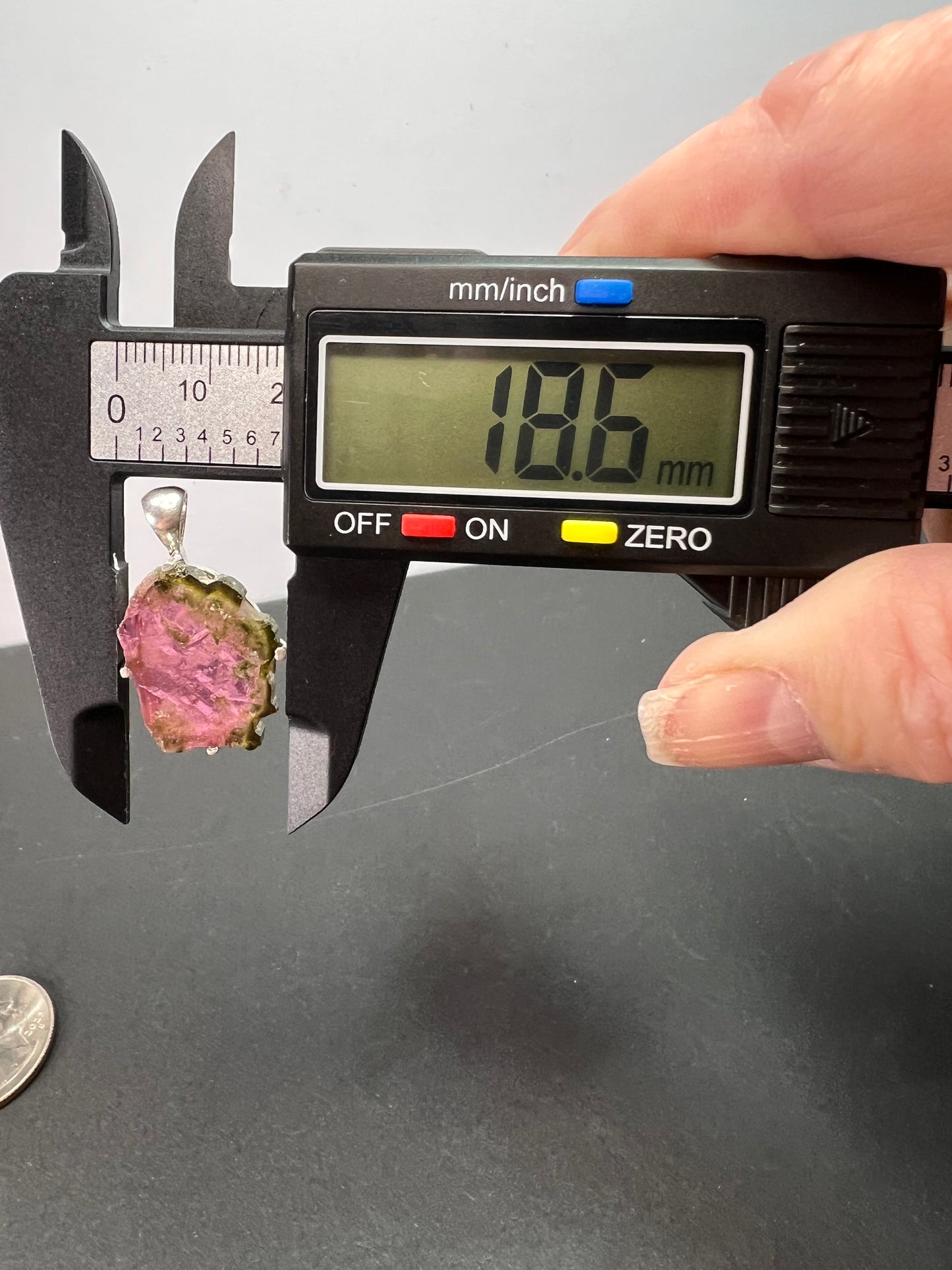 NEW Watermelon tourmaline slice sterling silver pendant 3.83 grams