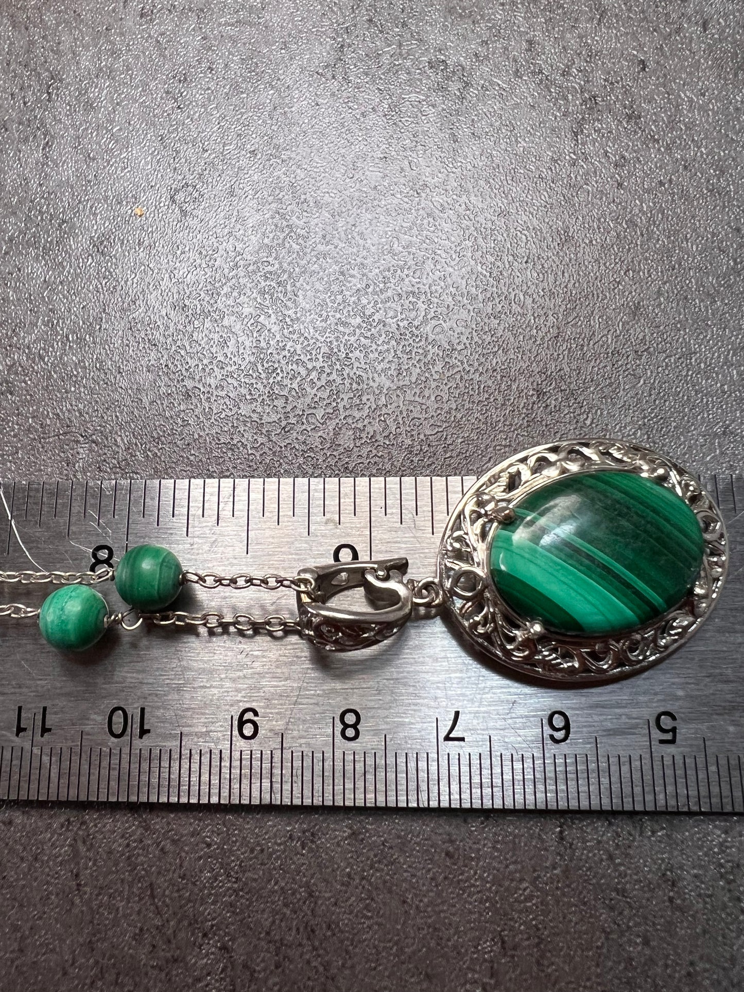 Karis African malachite 18 inch necklace in platinum bond