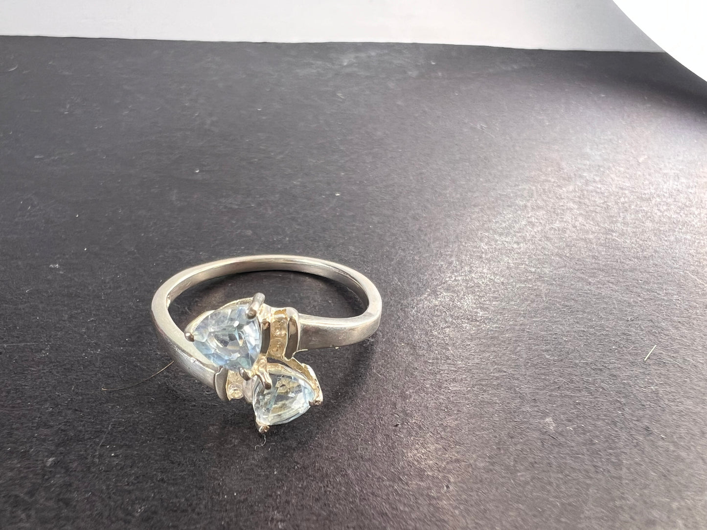 Trillium cut blue topaz bypass ring in rhodium over sterling silver size 9