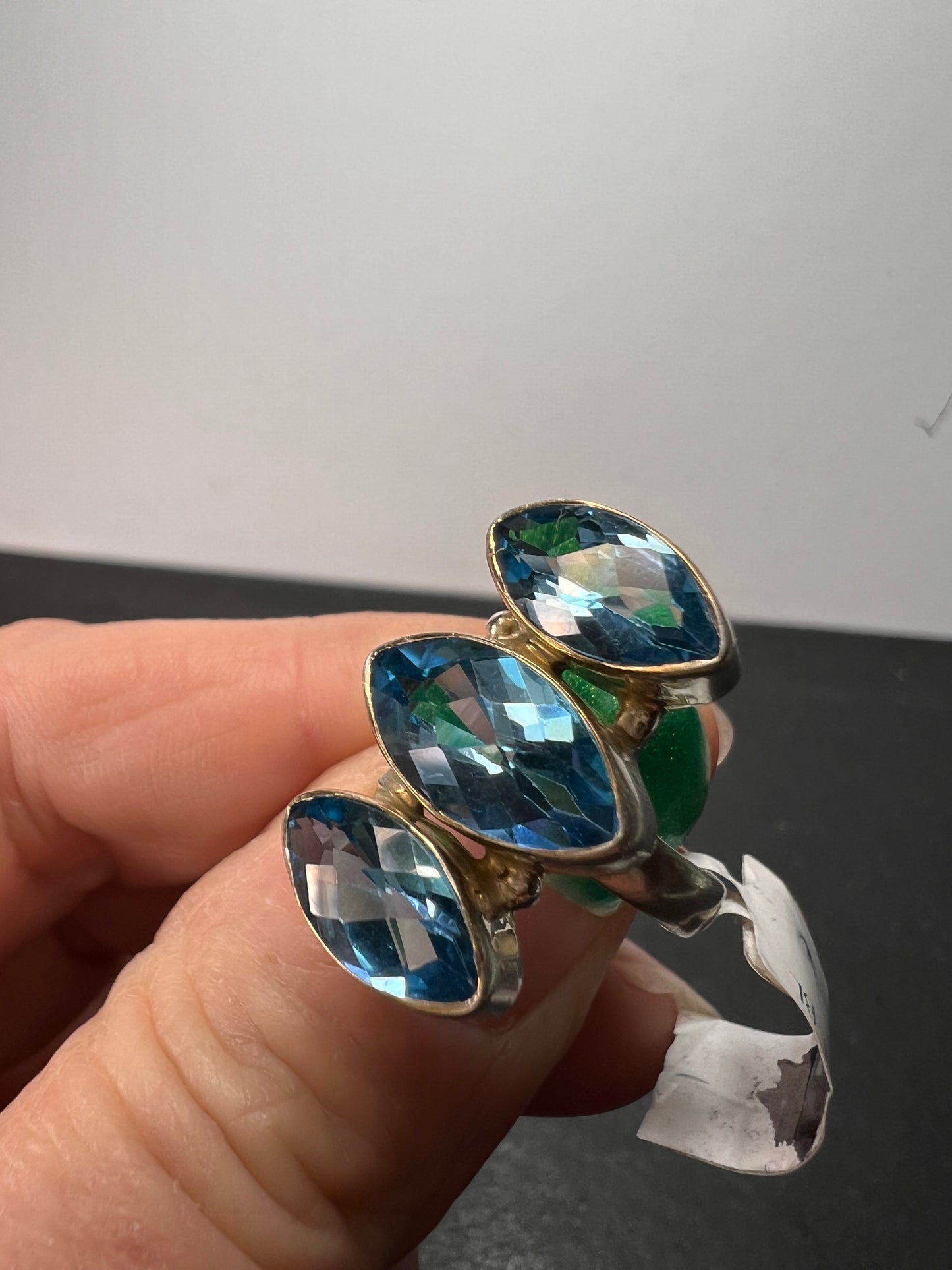 NEW Blue topaz triple stone sterling silver ring size 6 / 6.39 grams
