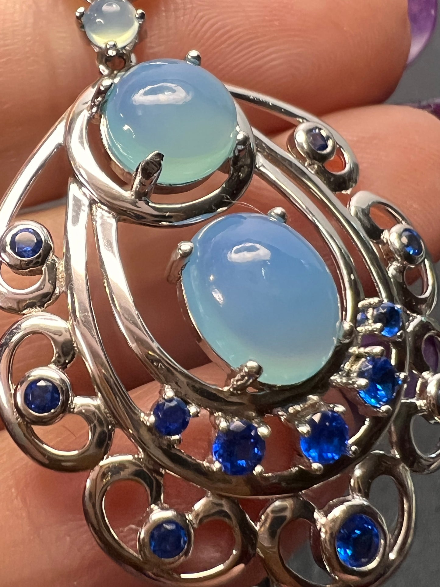 LAB BLUE SPINEL AND BLUE CHALCEDONY RHODIUM OVER SILVER EARRINGS