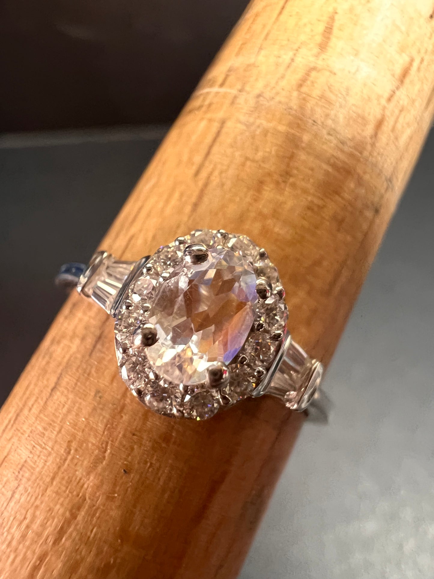 NEW gemmy moonstone and Moissanite sterling silver halo ring size 8