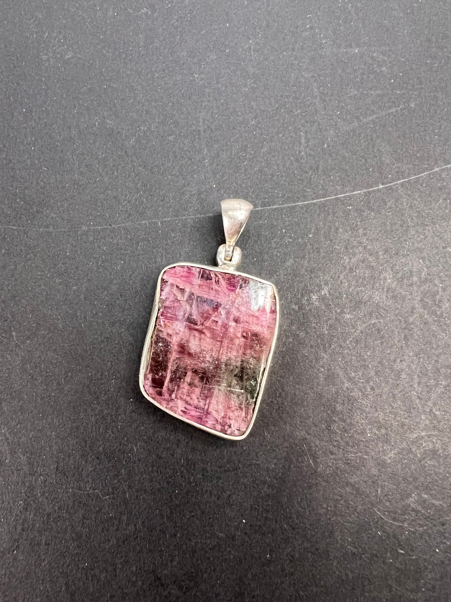 NEW Pink/ bi colored watermelon half rough tourmaline pendant in sterling silver 3.95 grams