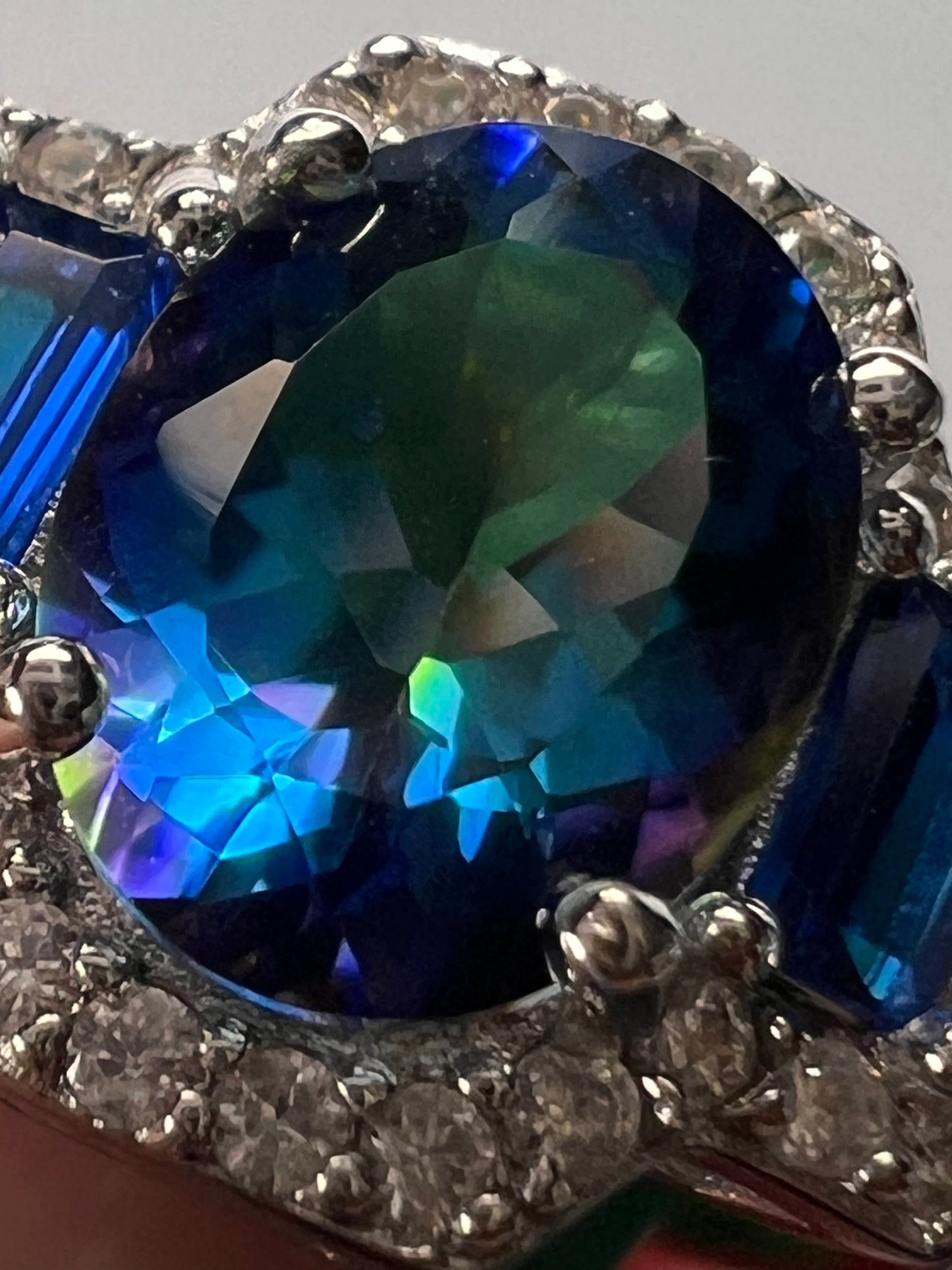 Blue Petalite Rhodium Over Sterling Silver Ring