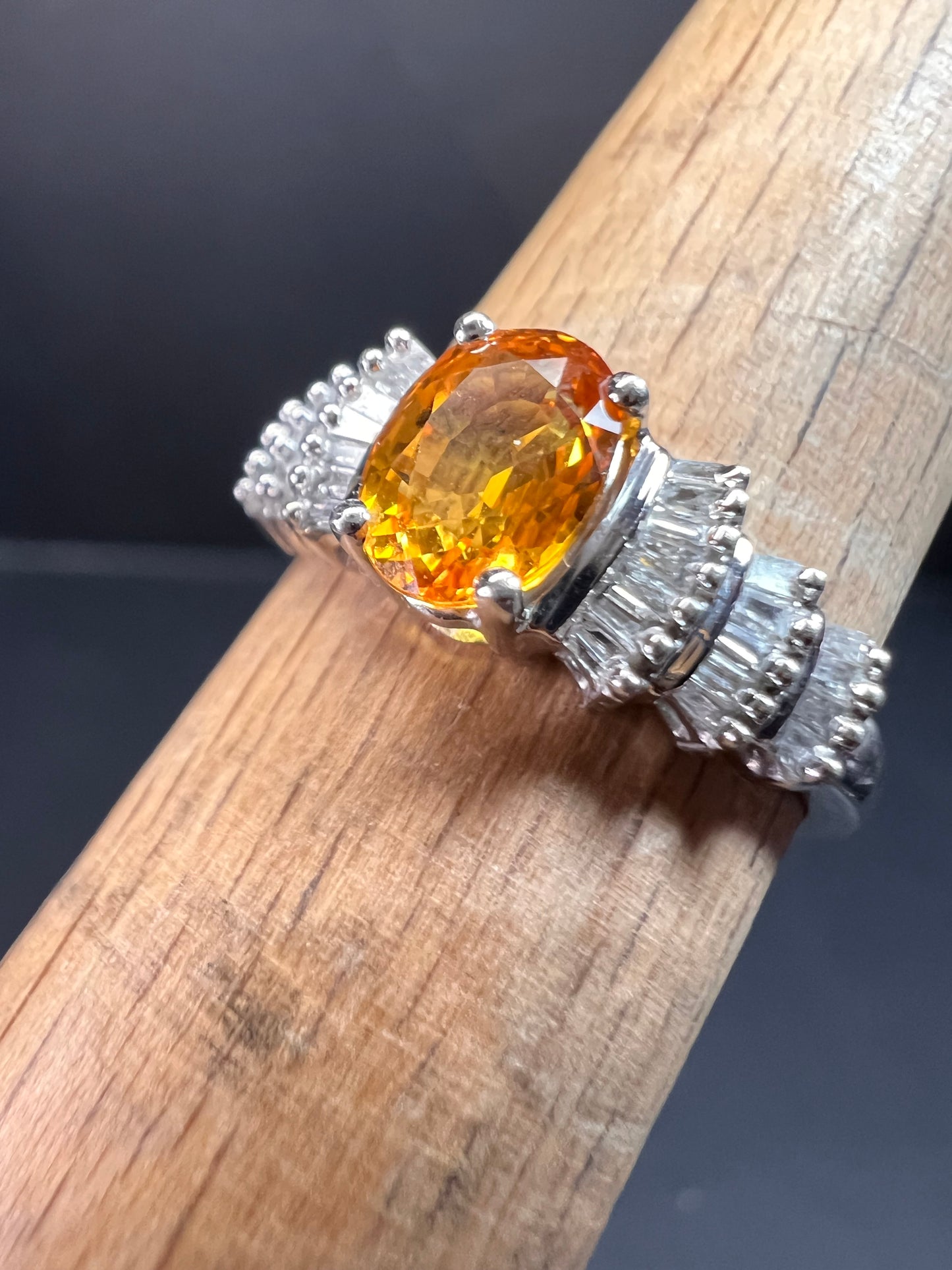 14k white gold yellow sapphire and diamond ring size 7