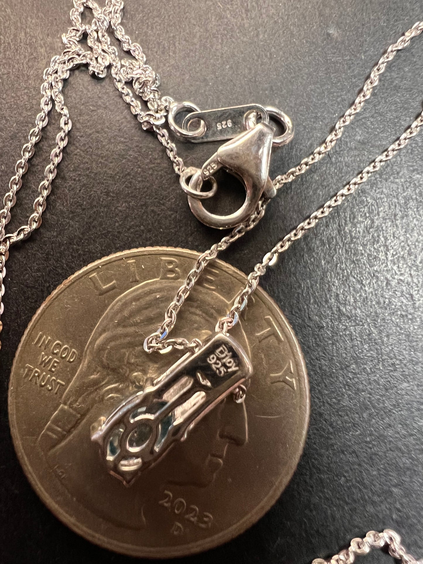 NEW Blue zircon and pink sapphire sterling silver pendant and chain