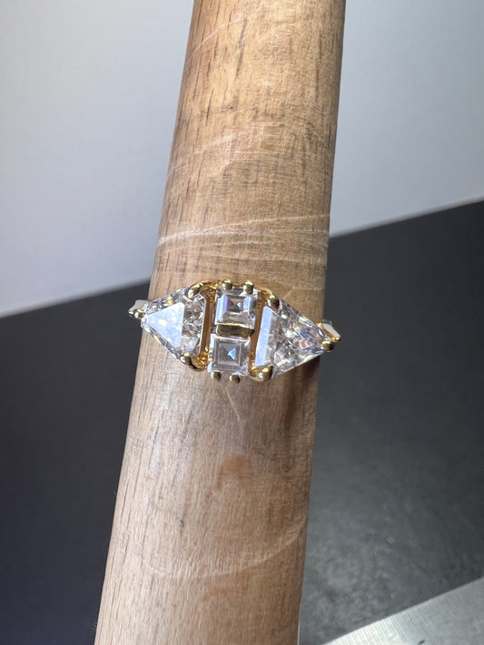 14k gold asscher and trilliant cz ring size 8