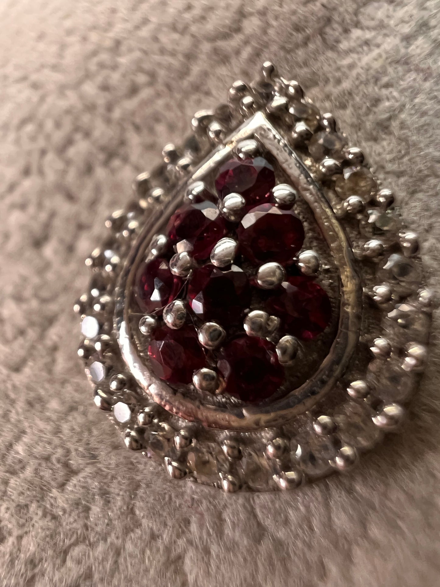 Rhodolite garnet and white topaz teardrop sterling silver post halo earrings