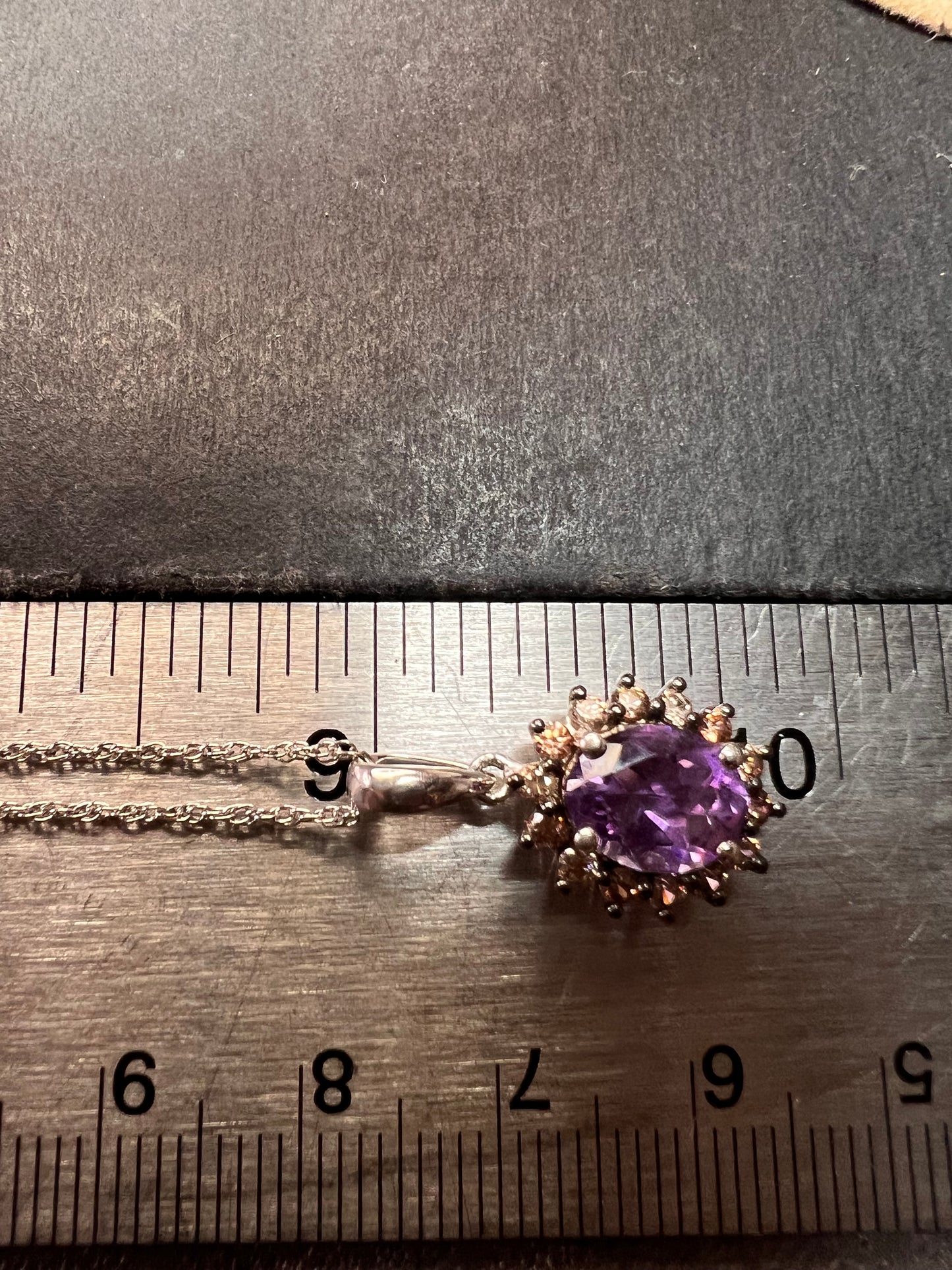 NEW Moroccan rose amethyst and brown zircon halo pendant in sterling silver with vintage chain