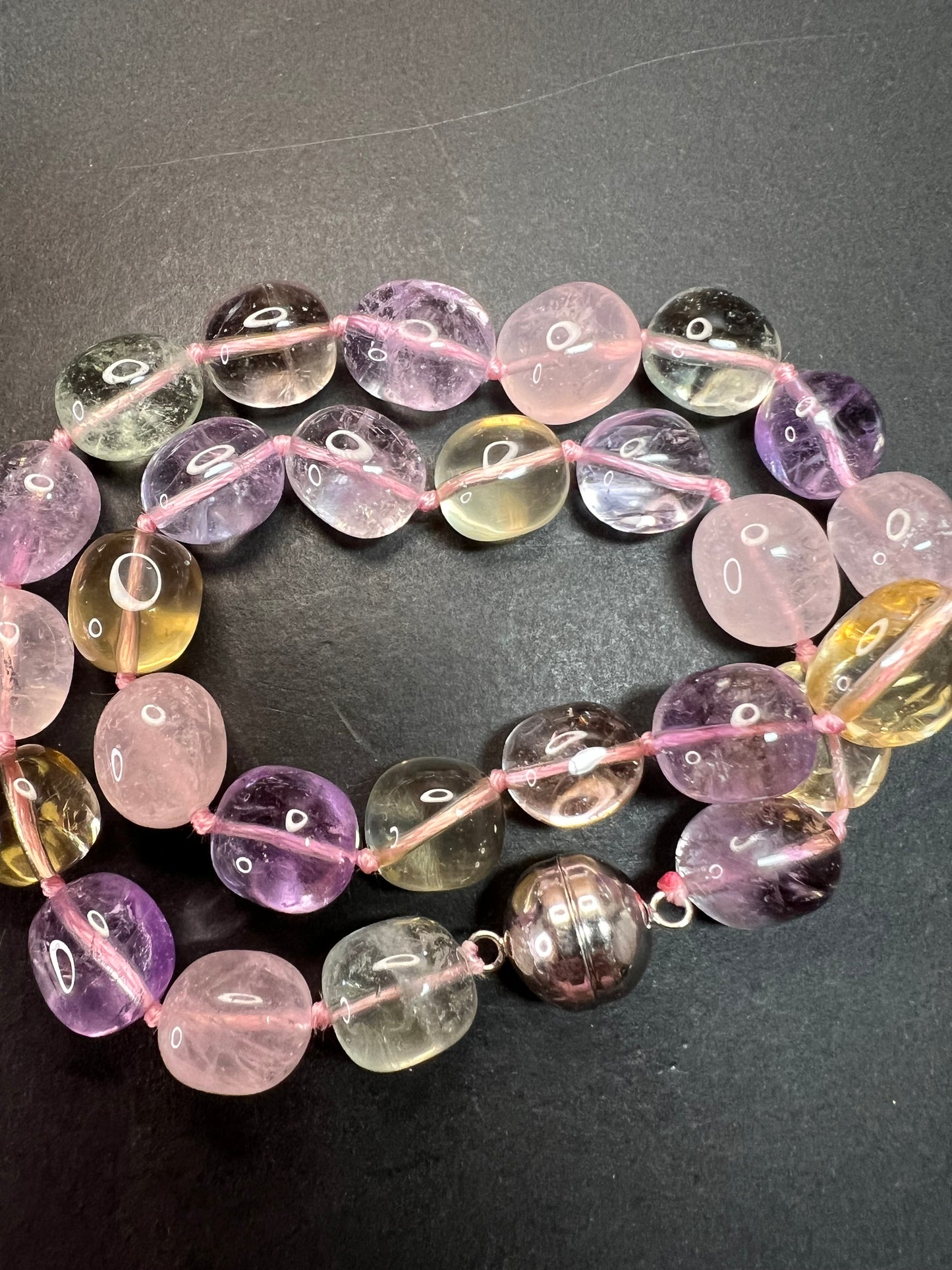 NEW Multi quartz knotted 18 inch necklace with 925 magnetic clasp