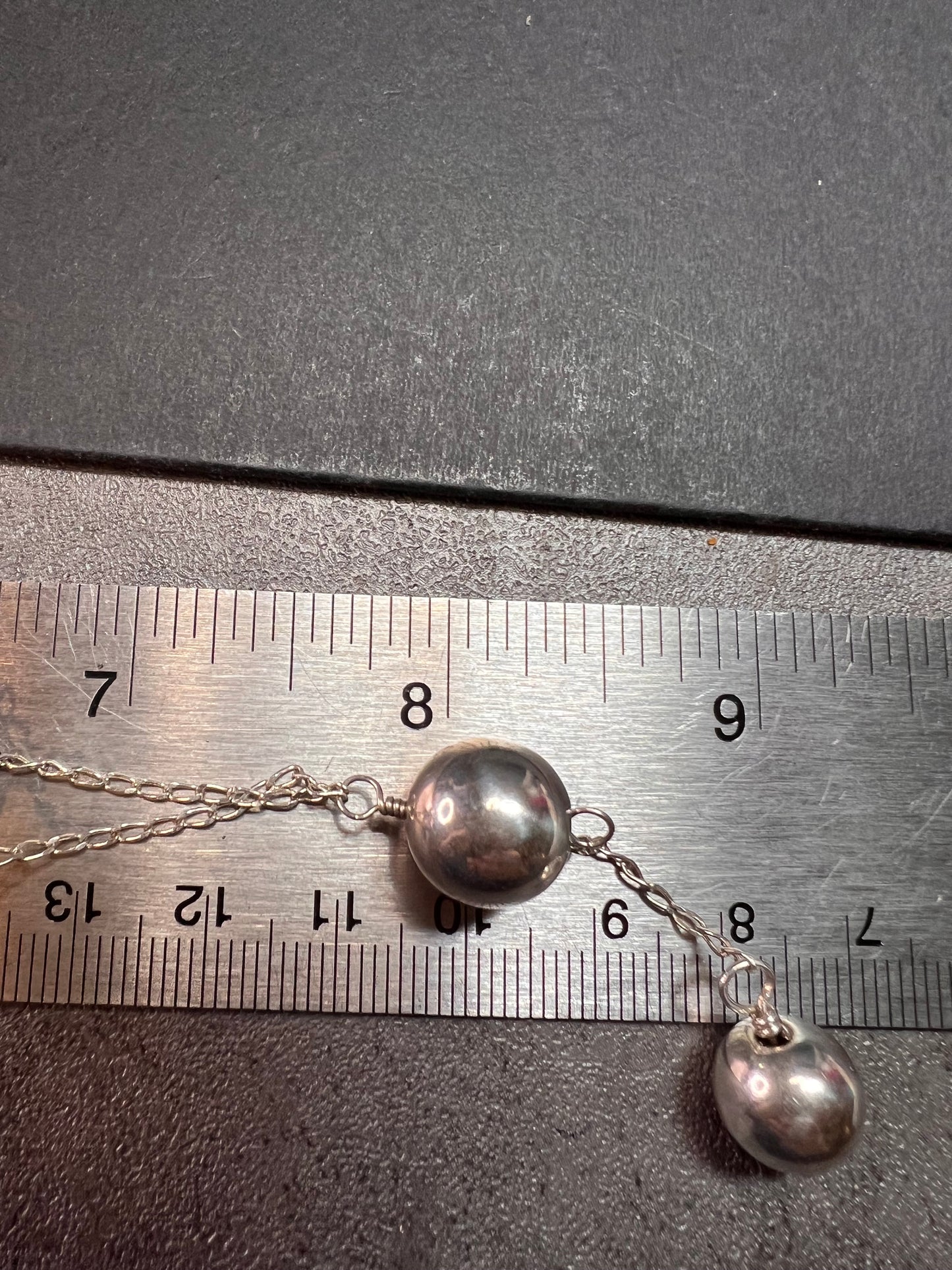 Vintage sterling silver Y drop station ball necklace