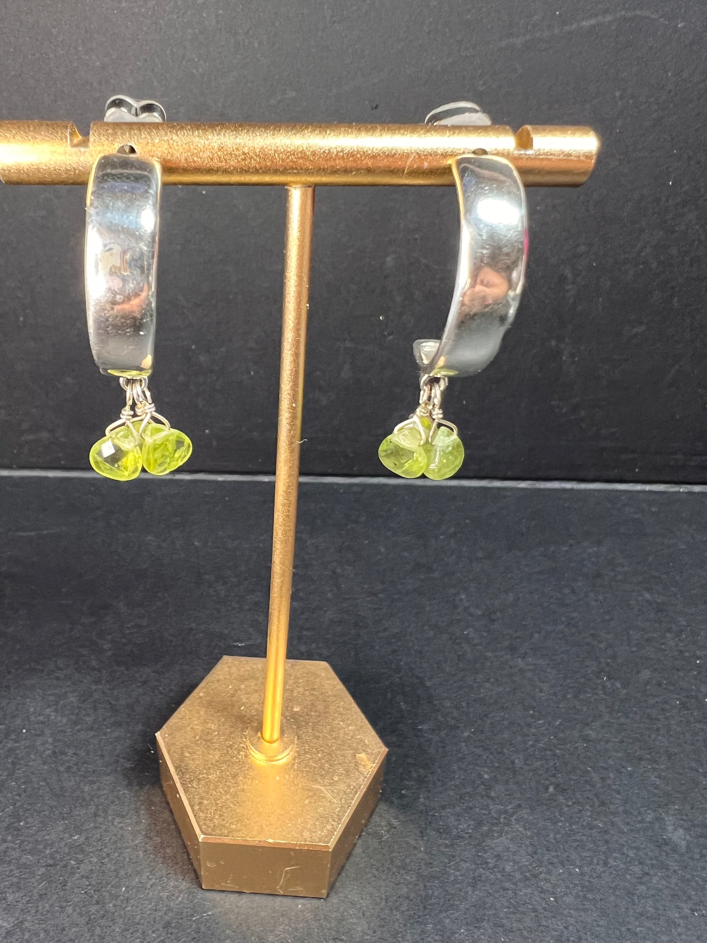 NEW peridot sterling silver crescent hoop earrings