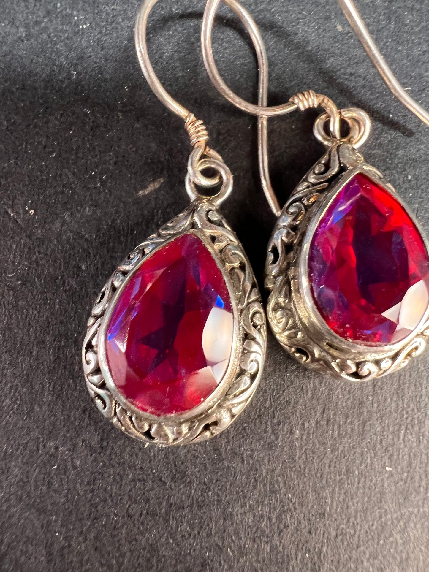 Volcanic Quartz Bali style sterling silver teardrop earrings