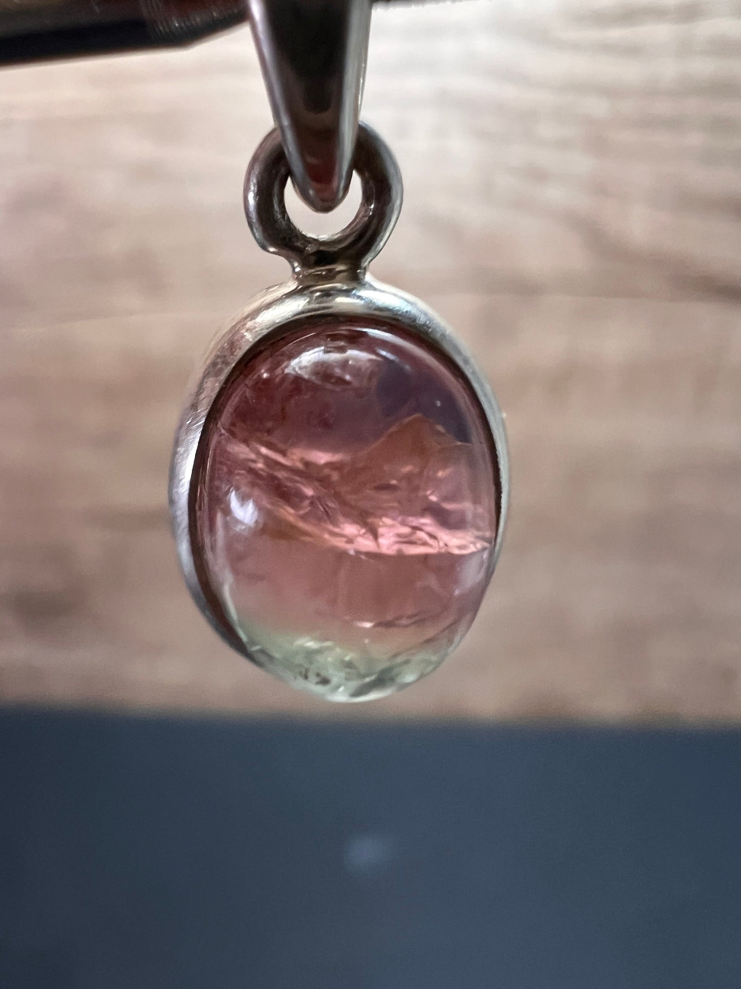 NEW Pink, lilac, blue tri tourmaline sterling silver pendant 1.79 grams