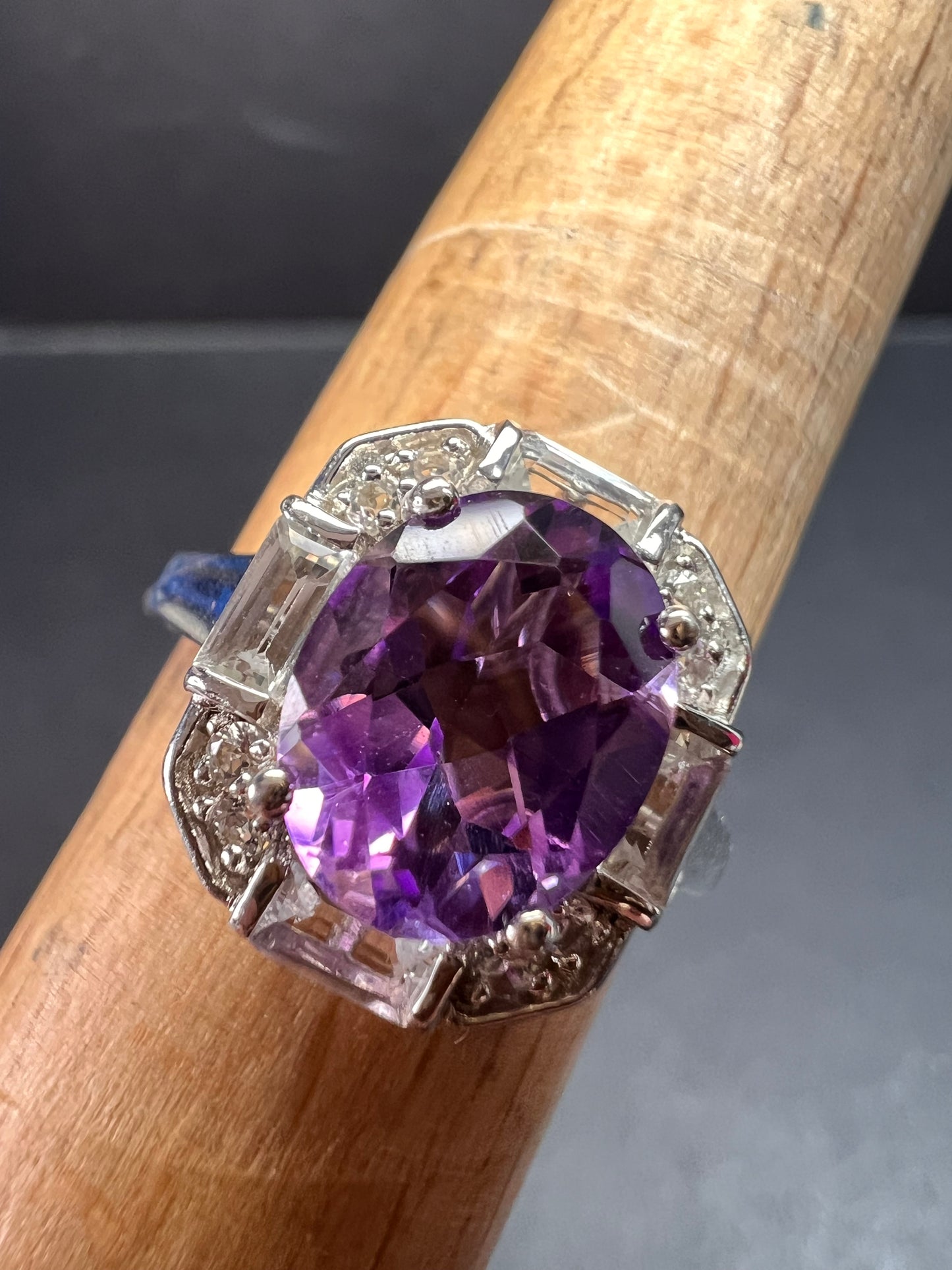 NEW Rose de France amethyst art deco sterling silver ring size 8