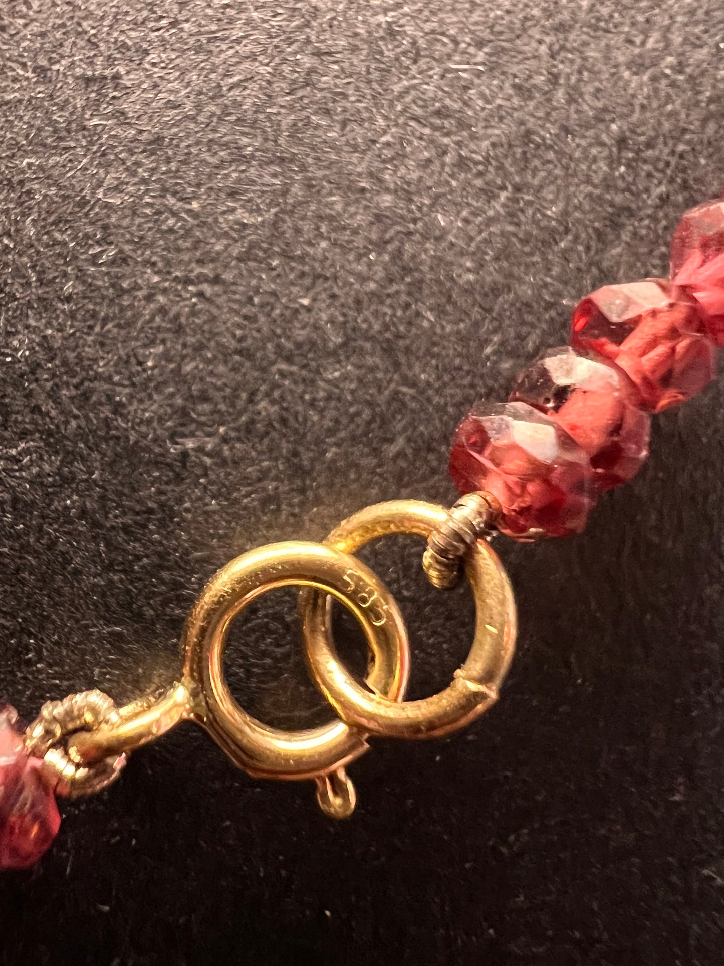 14k gold clasp garnet and pearl station necklace 18 inches