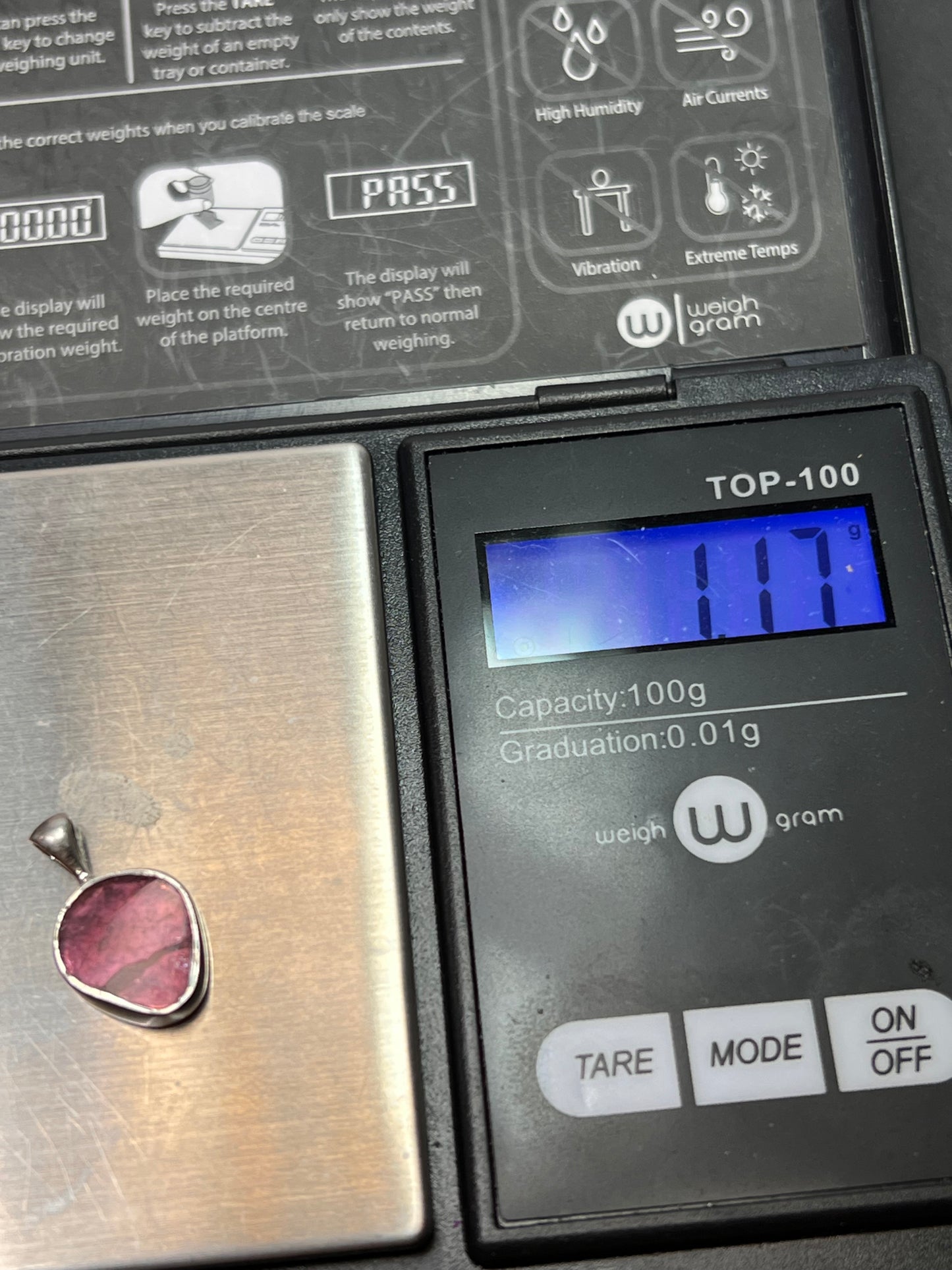 NEW Pink tourmaline sterling silver pendant 1.17 grams