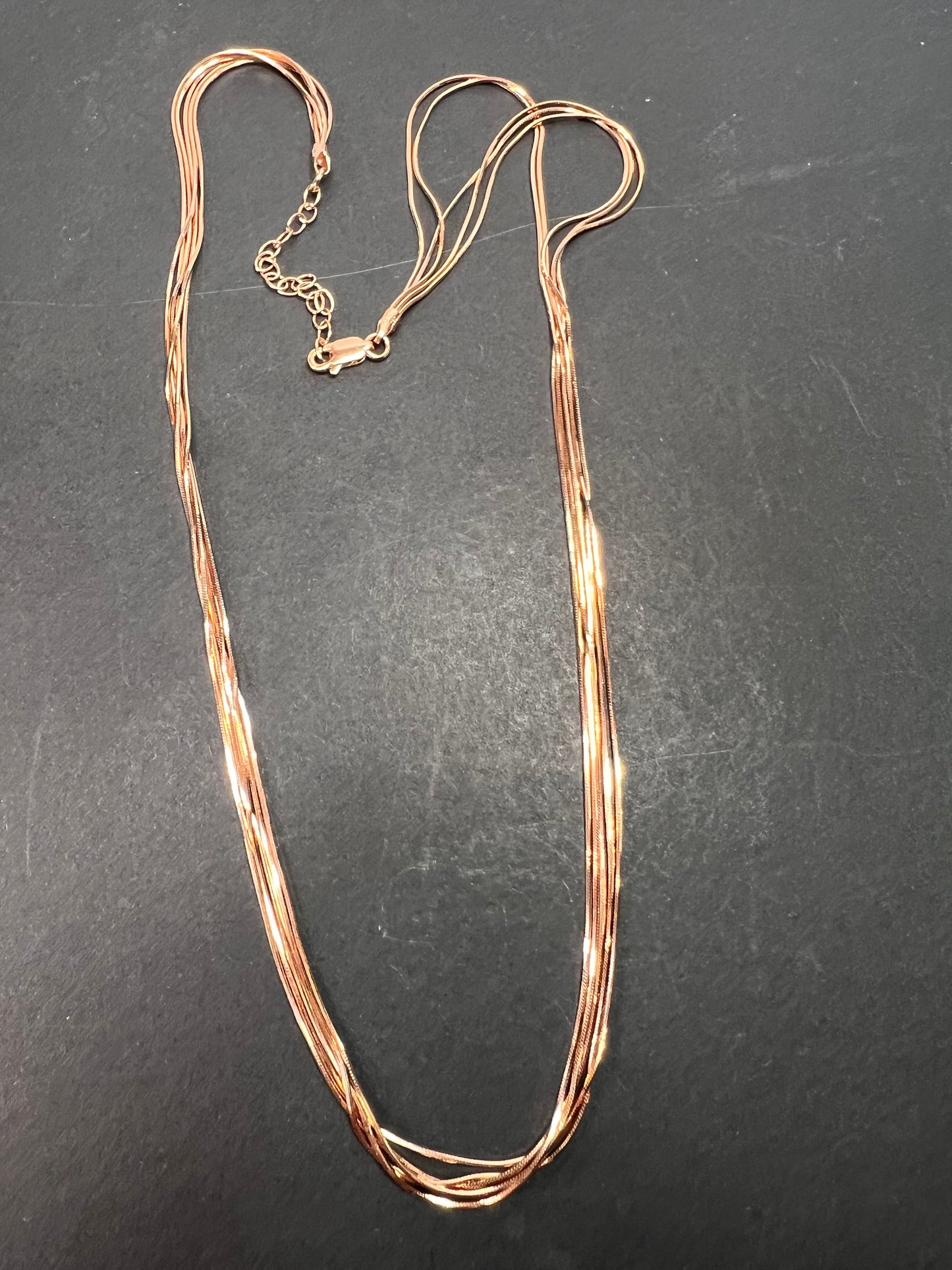 NEW Italian rose gold over sterling silver multi row chain necklace-18 inch