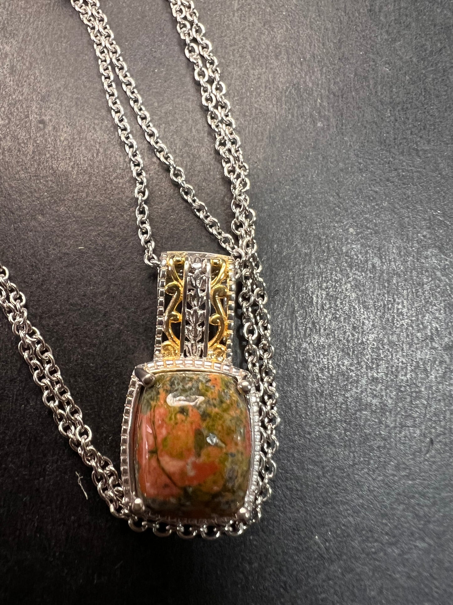 NEW Unakite pendant in gold and platinum over copper