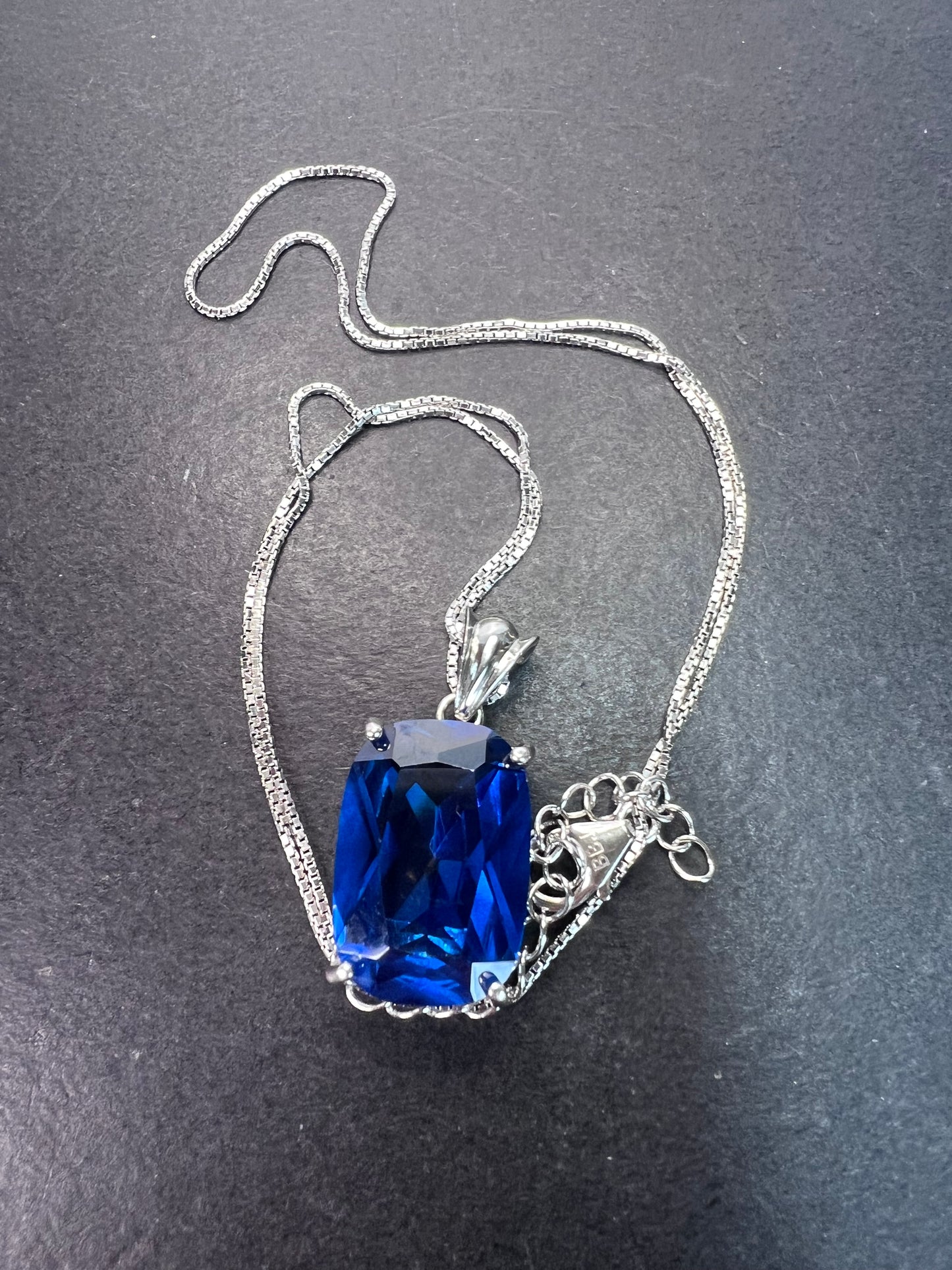 Blue lab spinel sterling silver pendant and 18 inch chain necklace