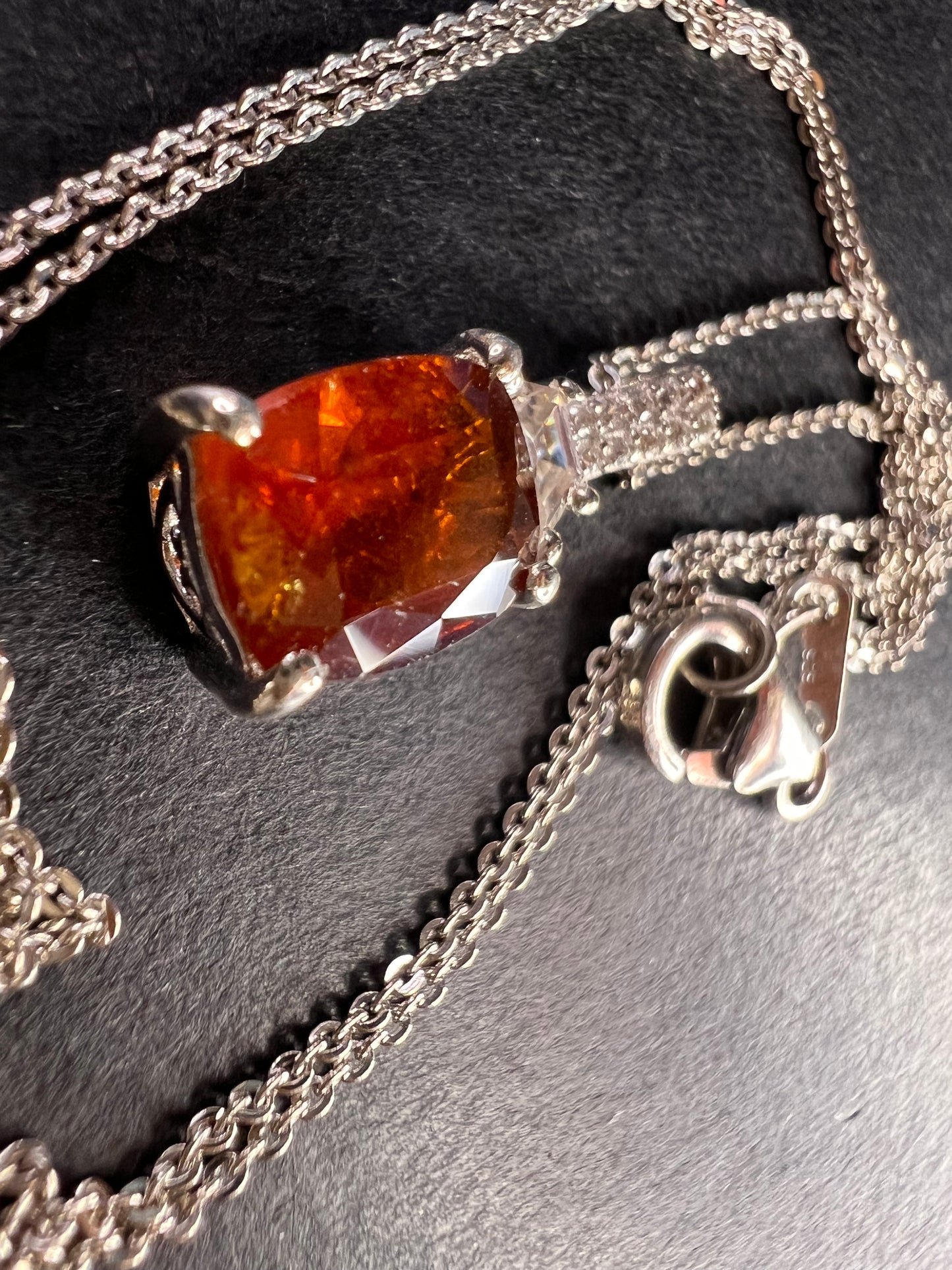 NEW tangerine kyanite and zircon pendant and chain in rhodium over sterling silver