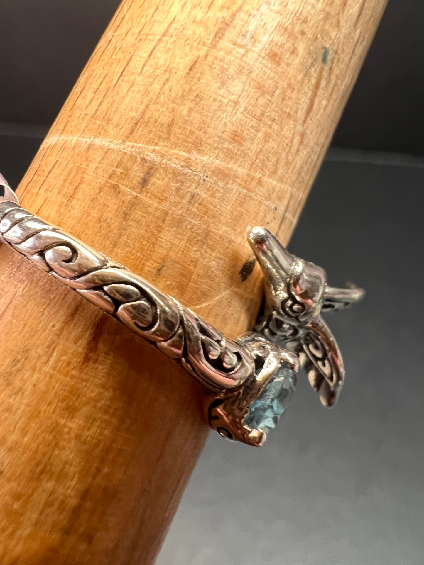 NEW Blue topaz hummingbird Bali sterling silver ring size 7