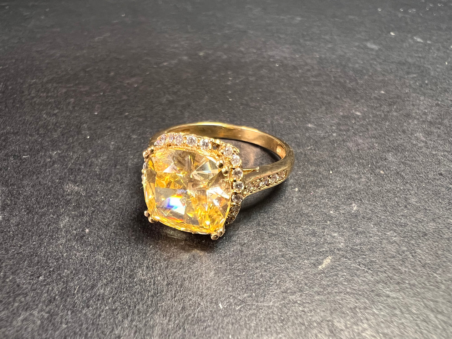 Yellow CZ halo ring in gold over sterling silver size 9