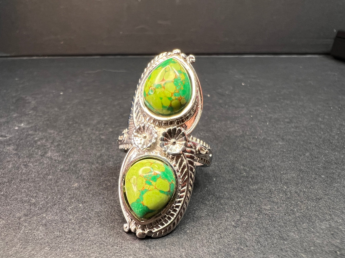 NEW green Mojave turquoise stainless steel ring size 7