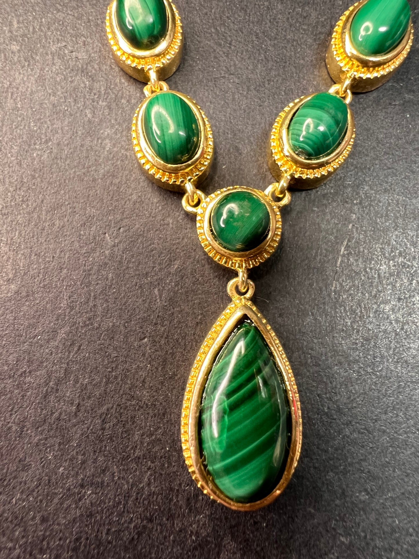 NEW Malachite necklace in yellow gold over brass 18-22inch