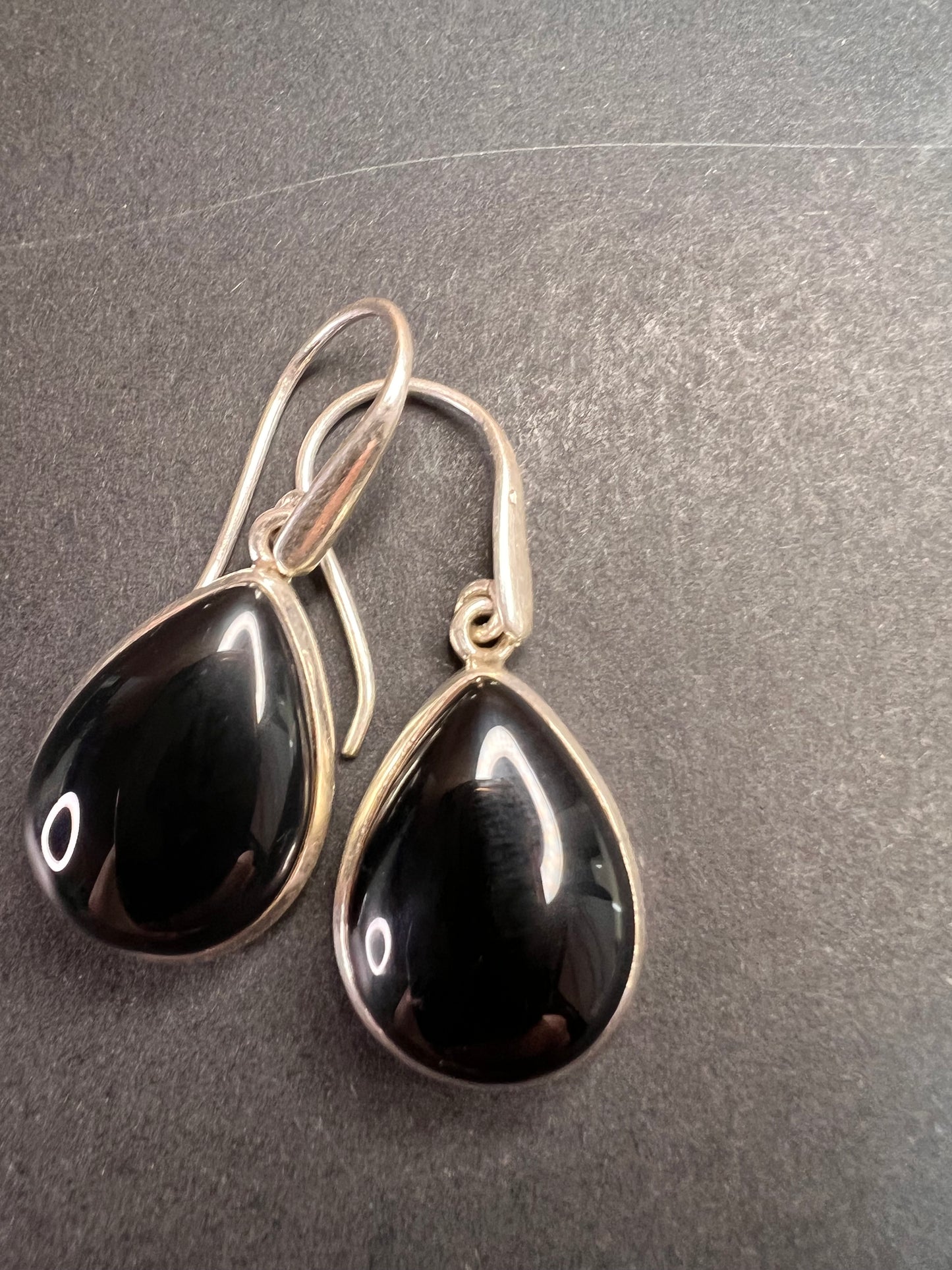 NEW Black onyx sterling silver teardrop earrings 7.57 grams