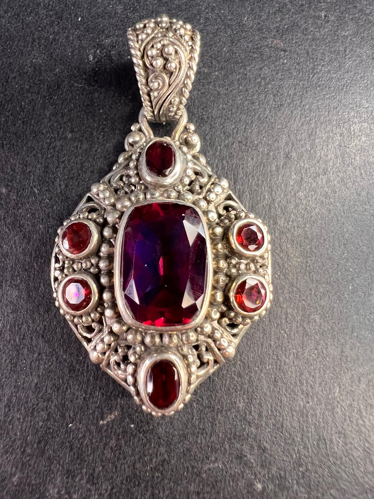 Sarda Sterling Silver Mystic Crimson Quartz Pendant – Handcrafted Balinese 925