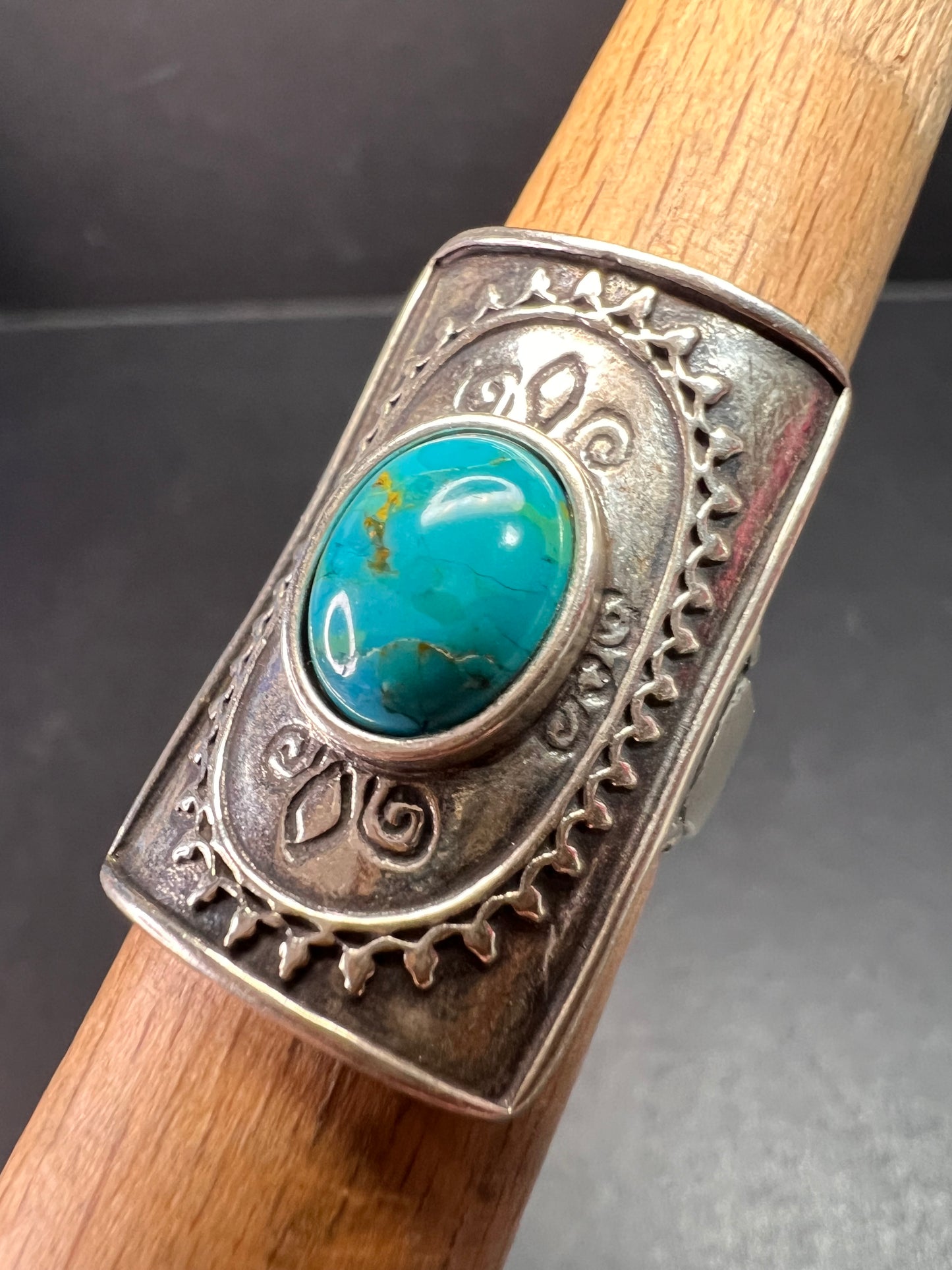 Vintage DIDAE Sterling Silver Kingman Turquoise Shield Ring – Size 7