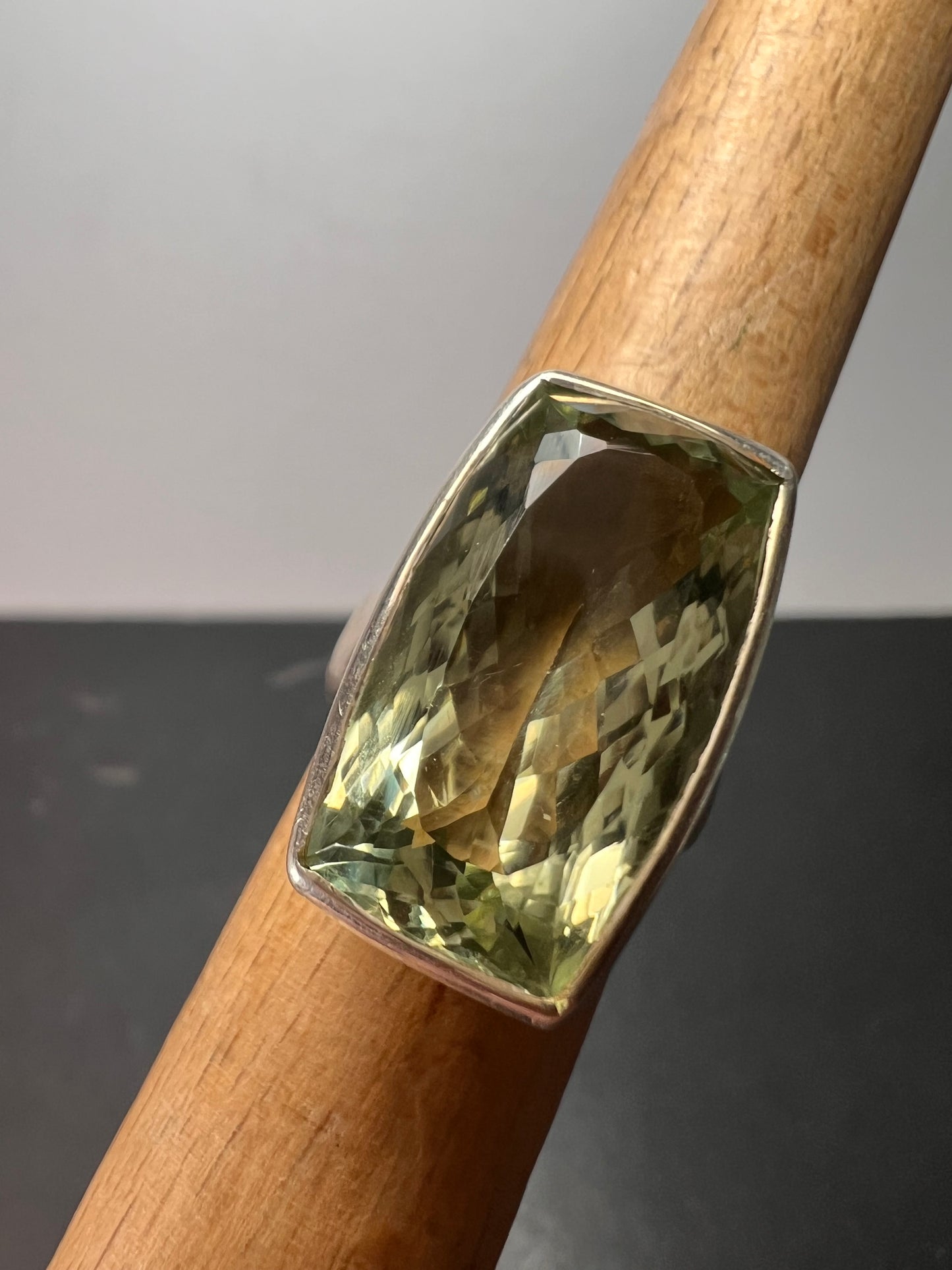 NEW cushion cut Prasiolite sterling silver ring size 7 10.83 grams