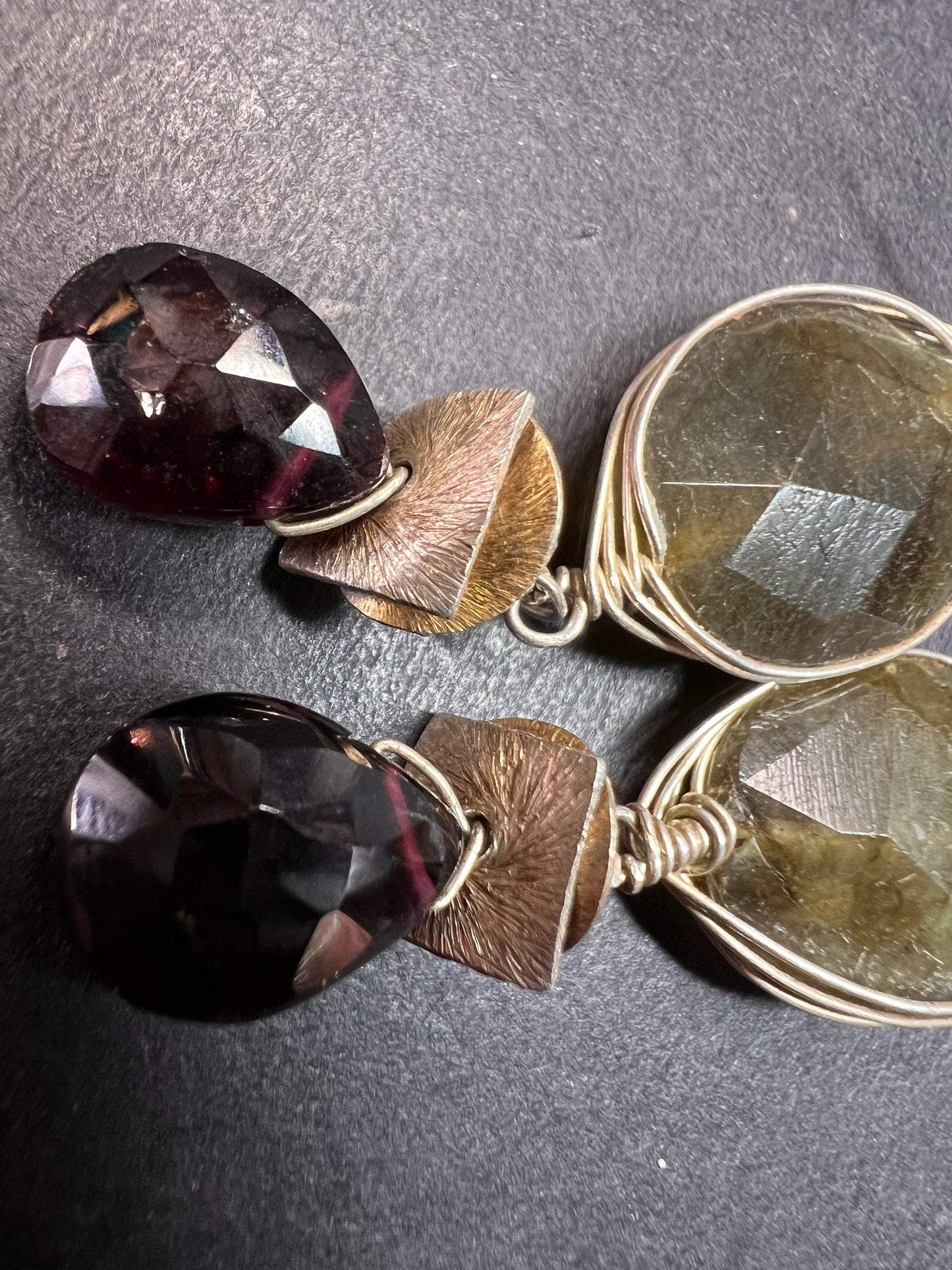 Labradorite and rhodolite garnet sterling silver dangle earrings