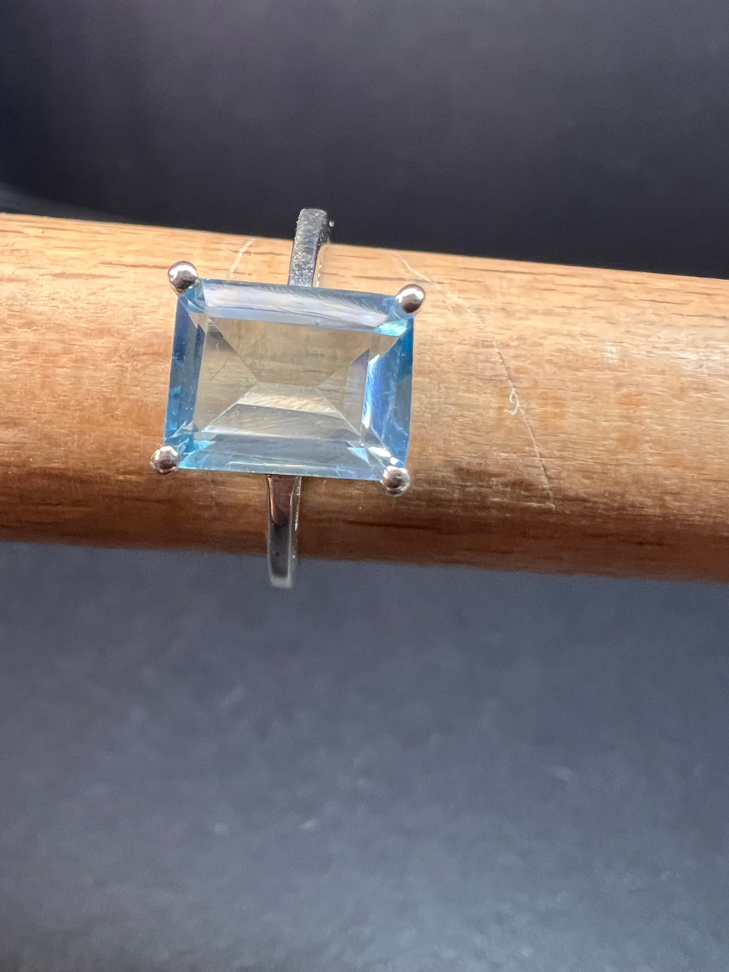 Blue topaz emerald cut sterling silver ring size 7
