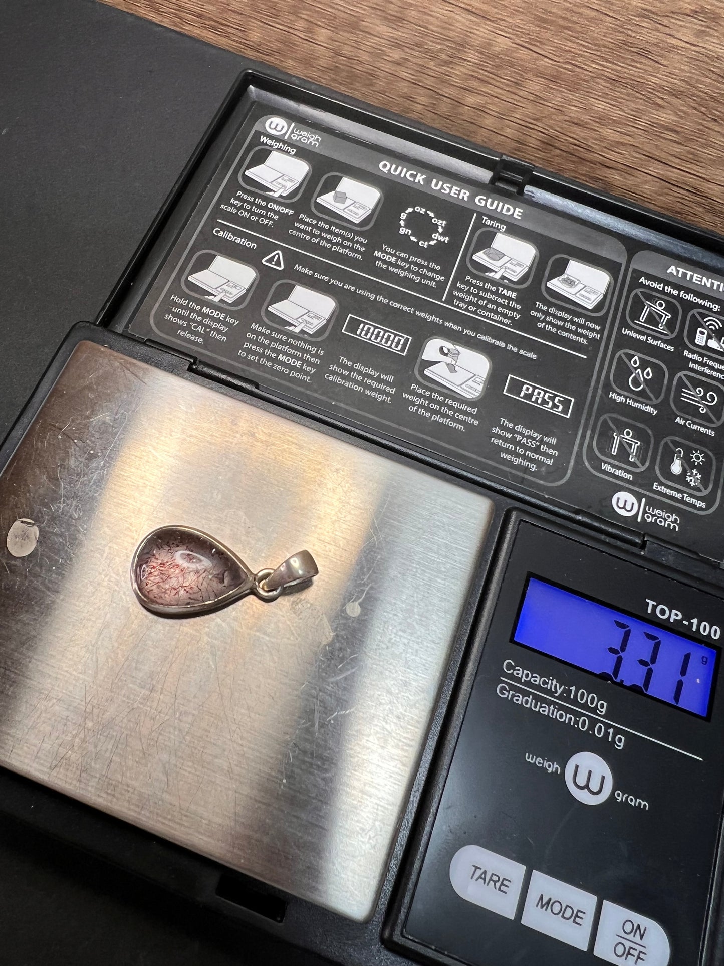 NEW Lepidocrocite super 7 sterling silver teardrop pendant 3.31 grams