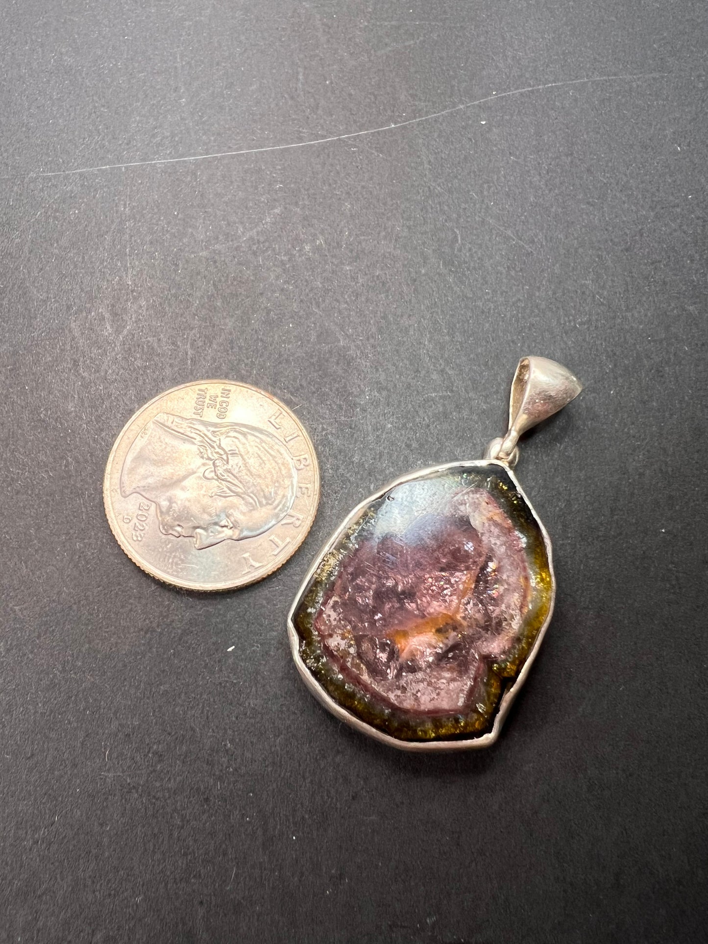 NEW Watermelon tourmaline sterling silver pendant 8.16 grams